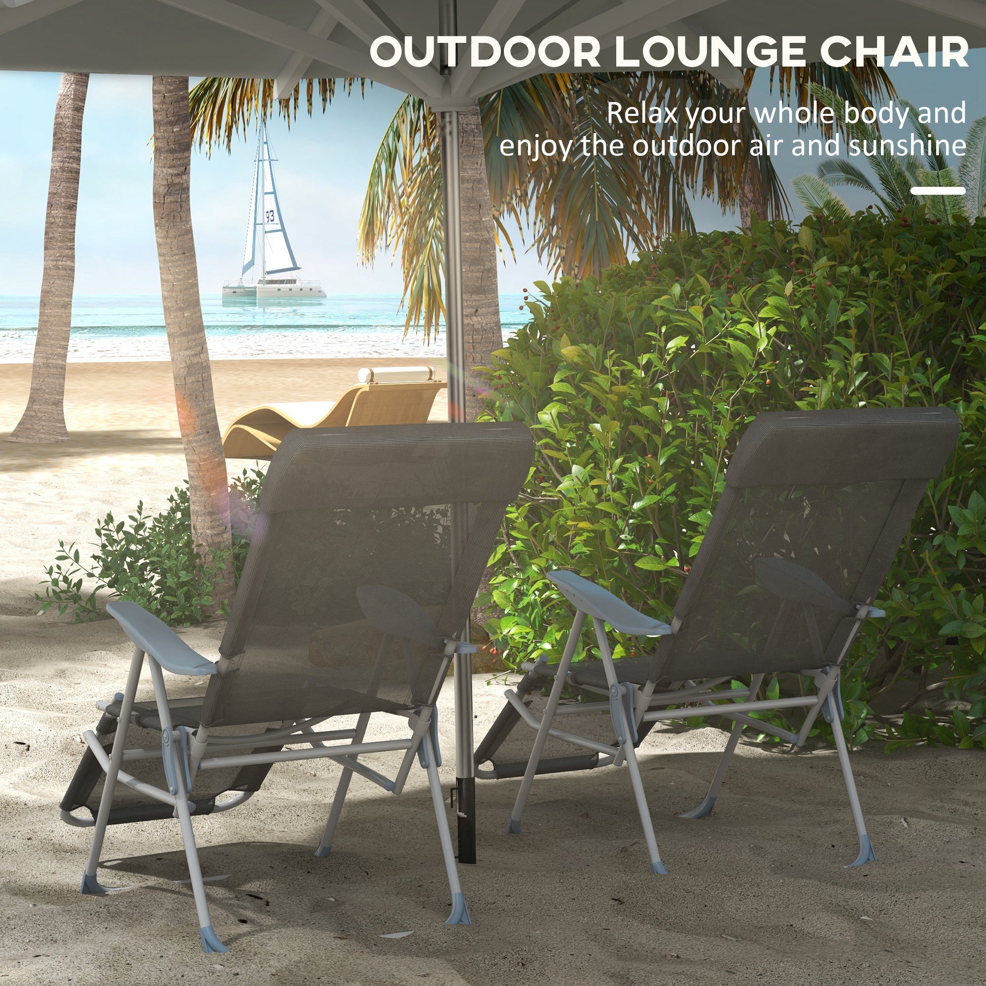 Outsunny Set of Two Sun Loungers, with Five-Position Adjustable Backs - Black