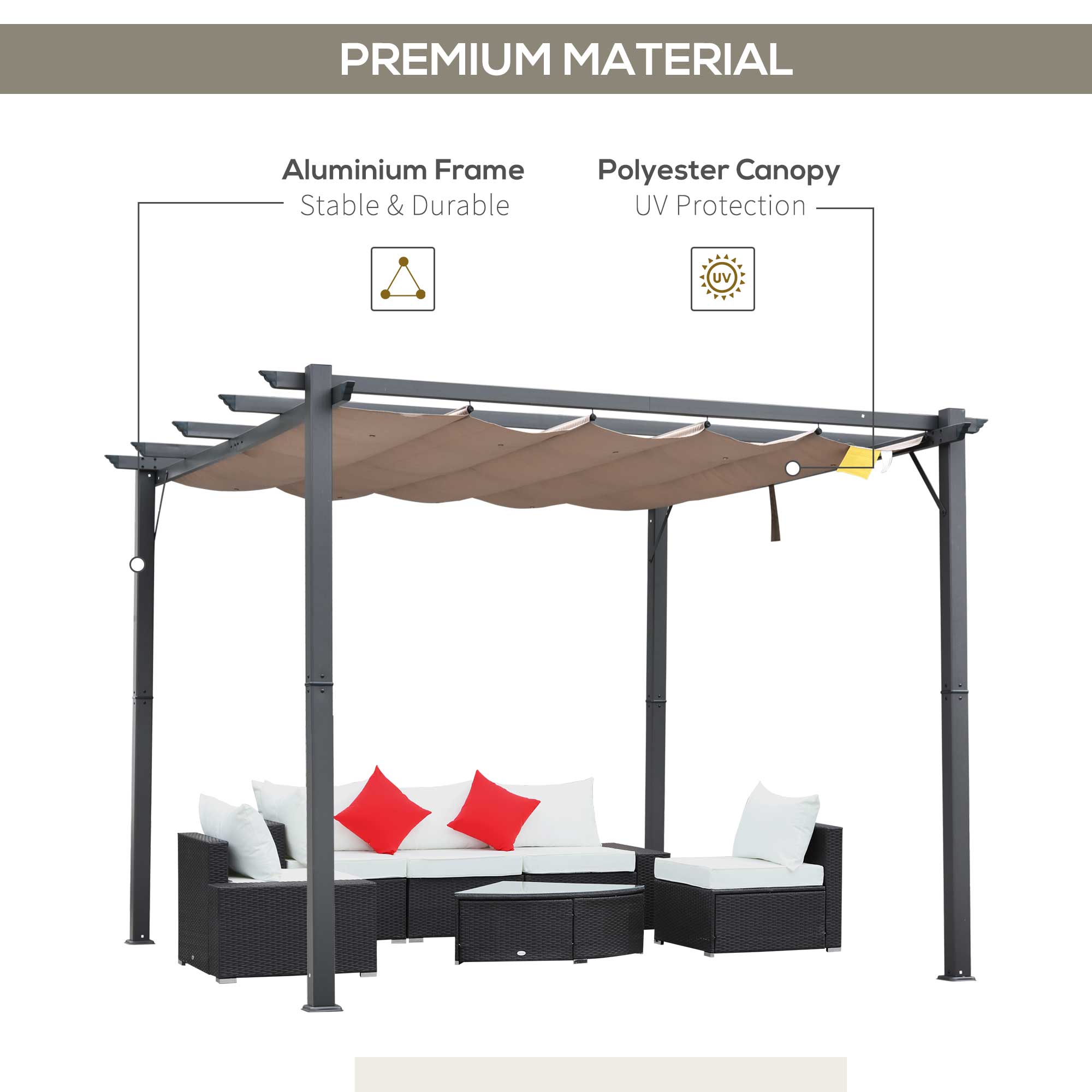 Outsunny 3 x 3(m) Aluminium Pergola Canopy Gazebo Awning Outdoor Garden Sun Shade Shelter Marquee Party BBQ, Brown