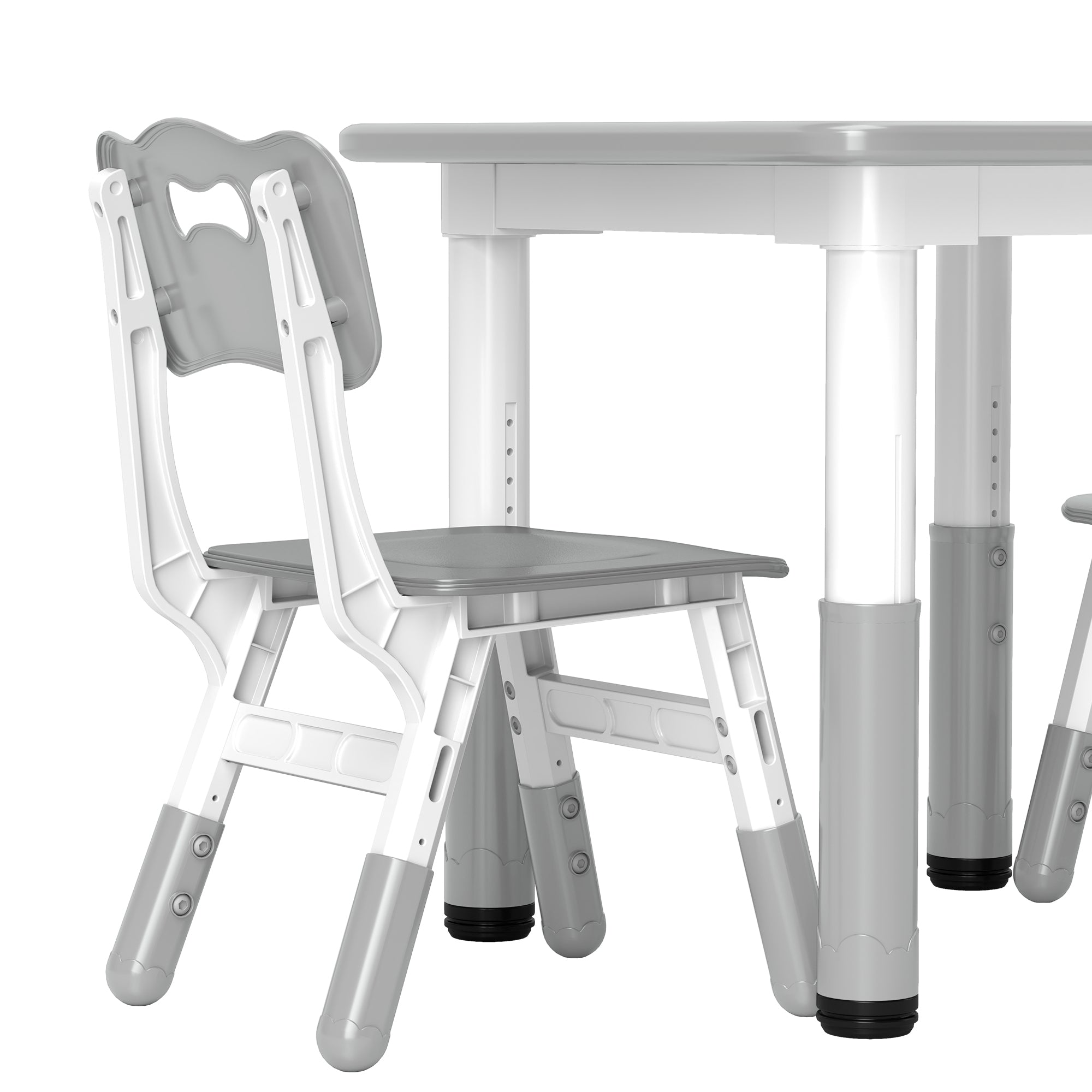 AIYAPLAY Height Adjustable Toddler Table and Chair Set, 3 Pcs Children Activity Table w/ 2 Chairs, for Playroom, Bedroom - Grey - North Peak Garden Furniture