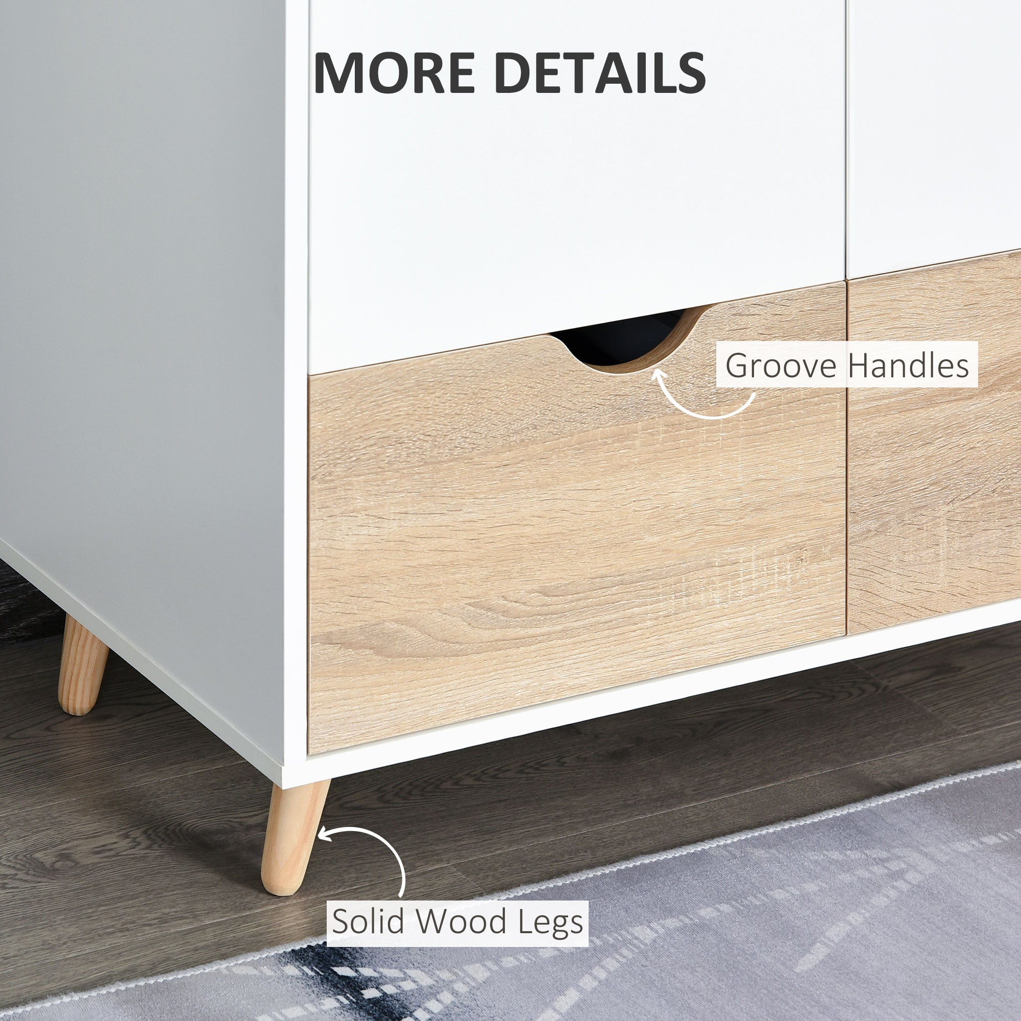 HOMCOM 2-Door Clothes Wardrobe w/ Rail Shelf 2 Drawers Wood Feet Elegant Home Storage Organisation Furniture Dresses Coats Blankets Shoes White - North Peak Garden Furniture