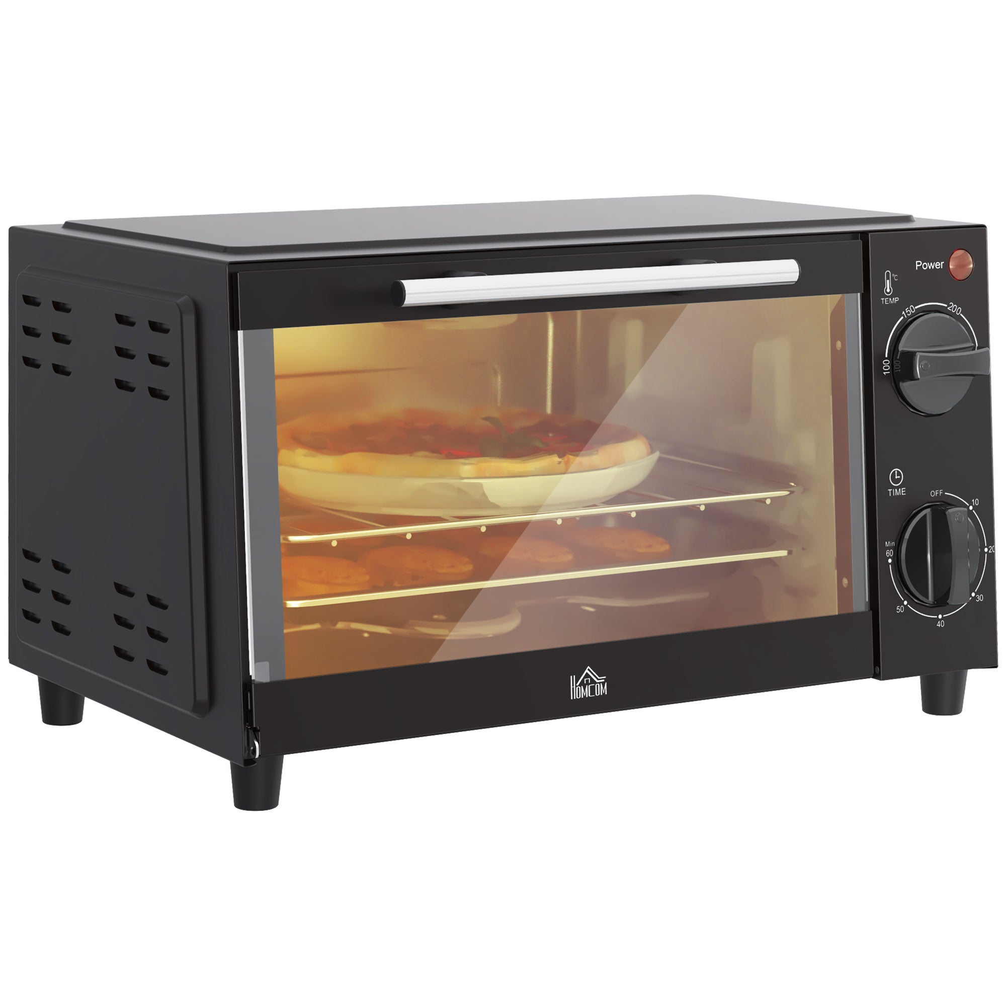 HOMCOM Mini Oven, 9L Countertop Electric Grill, Toaster Oven with Adjustable Temperature, Timer, Dishwasher Safe Baking Tray and Wire Rack, 750W, Black - North Peak Garden Furniture