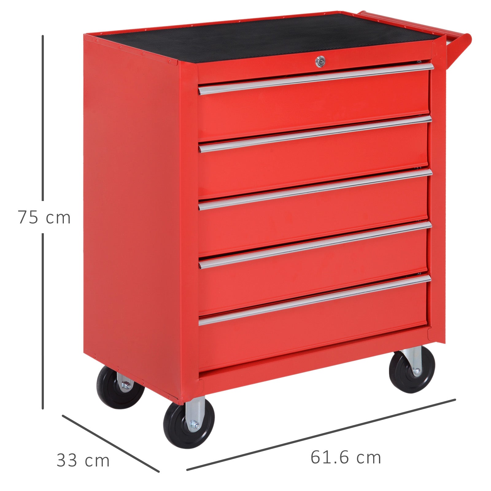 DURHAND 5 Drawer Roller Tool Cabinet Storage Box Workshop Chest Garage Wheeling Trolley w/ Handle - Red - North Peak Garden Furniture