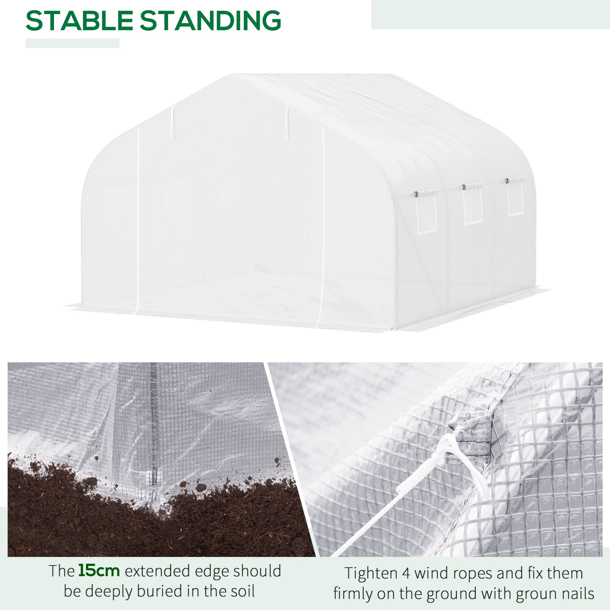 Outsunny Walk-In Polytunnel Greenhouse Warm House Garden Tunnel Shelter Plant Shed with Door and Windows, Galvanised Steel Frame, 4.5 x 3 x 2m, White - North Peak Garden Furniture