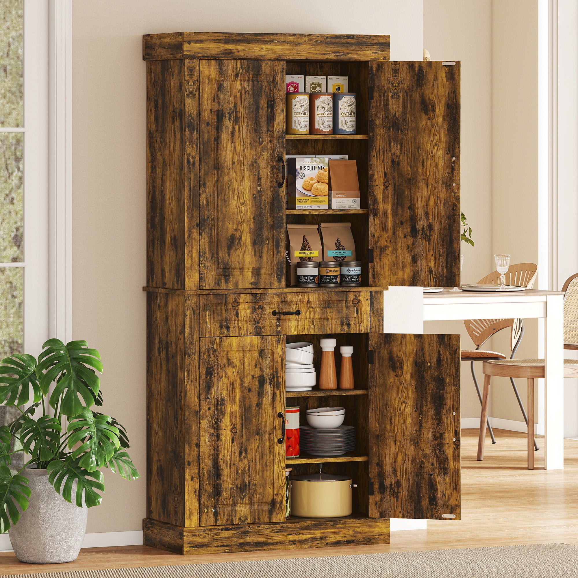 HOMCOM Tall Kitchen Cupboard, Kitchen Pantry Cabinet with Drawer, Shelves, Brown