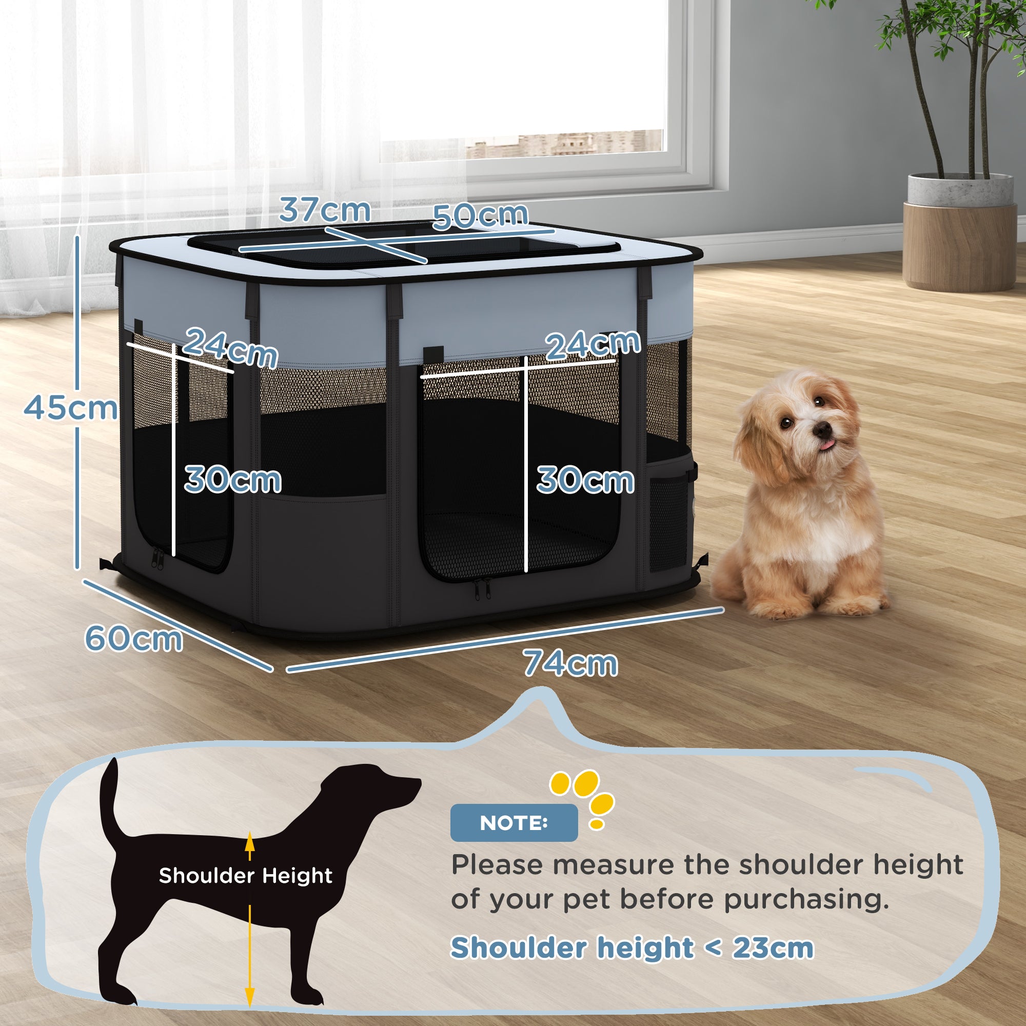 PawHut Foldable Dog Pen with Storage Bag for Indoor/Outdoor Use, Portable Pet playpen, with Ground Stakes - Grey - North Peak Garden Furniture
