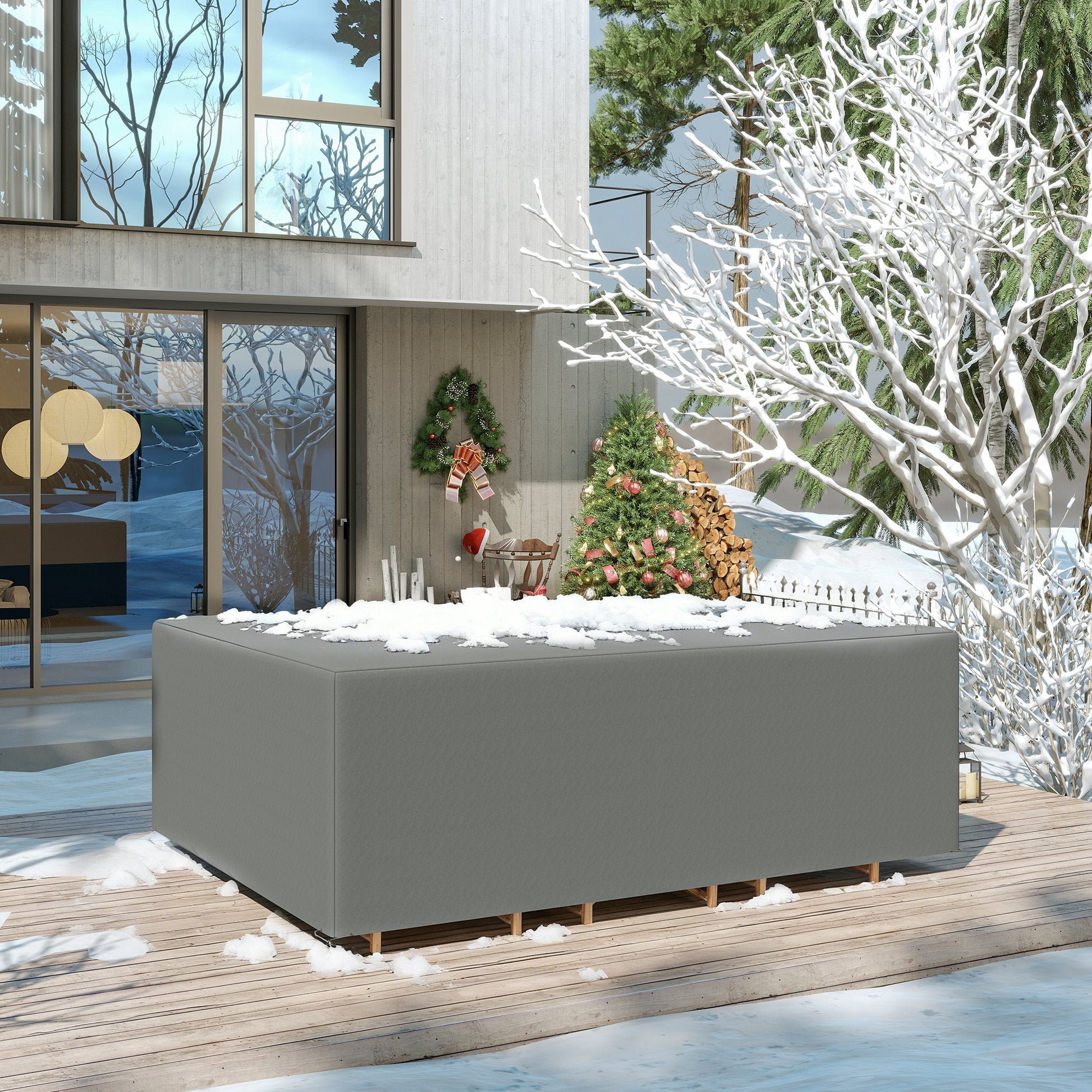 Outsunny 600D Oxford Patio Garden Furniture Dining Table Chair Set Cover Water Protector Waterproof Anti-UV 275L x205W x 90Hcm – Grey
