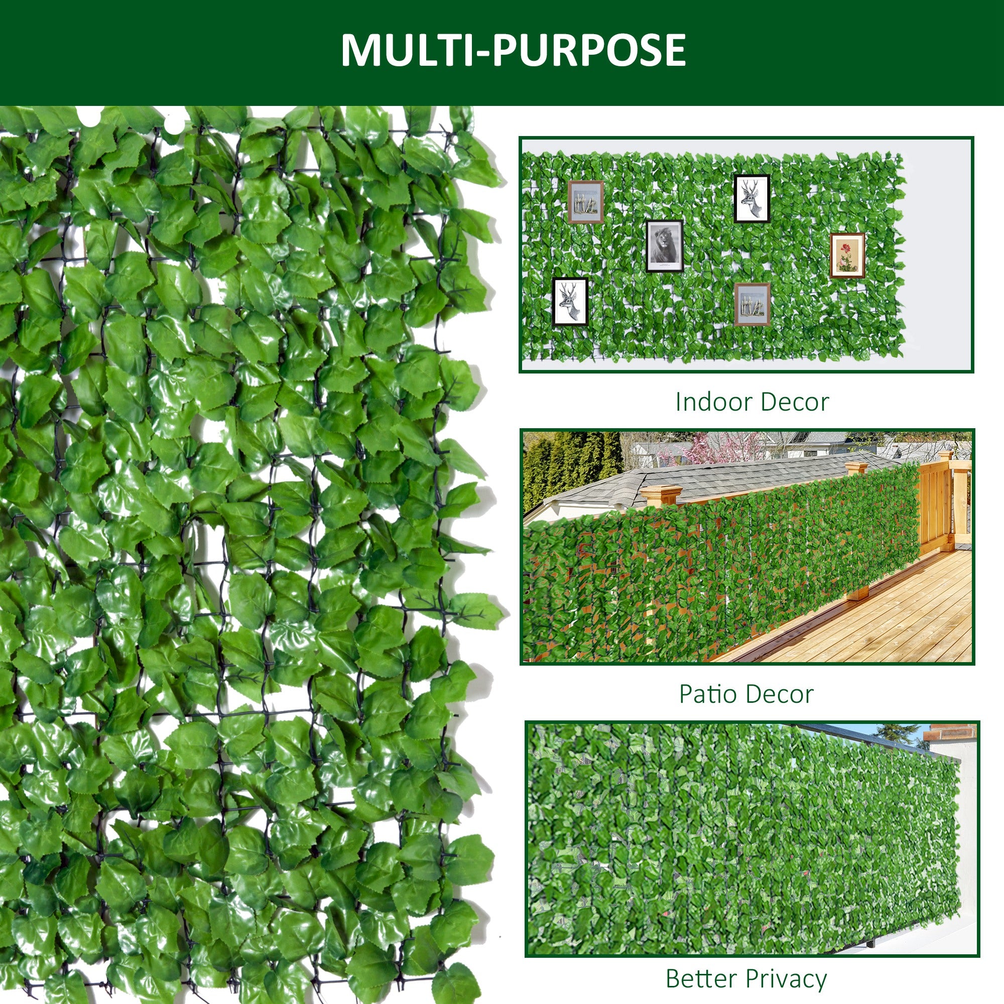 Outsunny 3 x 1m Artificial Leaf Wall - Green - North Peak Garden Furniture