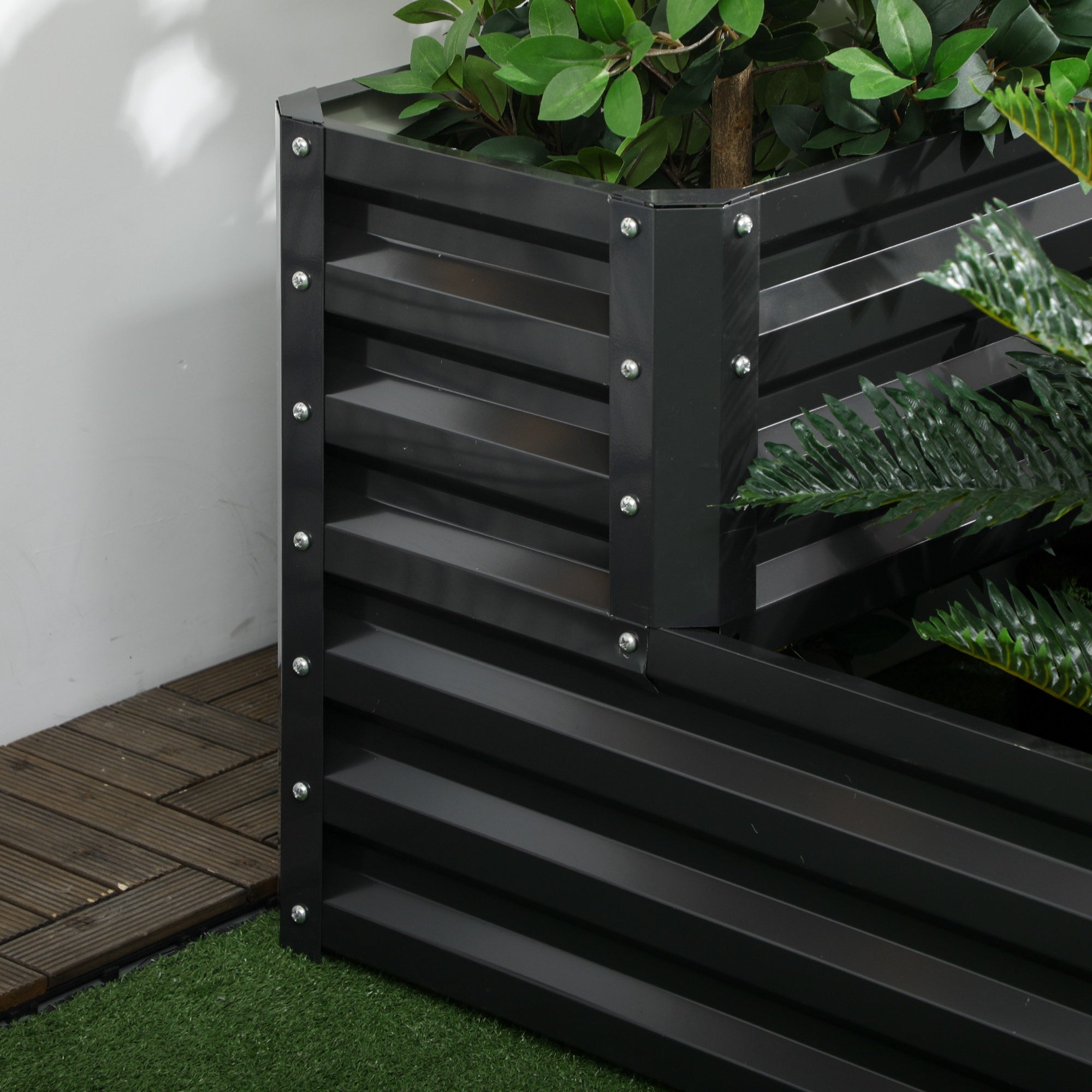 Outsunny 2 Tier Raised Garden Bed, Galvanised Planter Box with Open Bottom for Vegetables Flowers Herbs, 120x101x58cm, Dark Grey - North Peak Garden Furniture