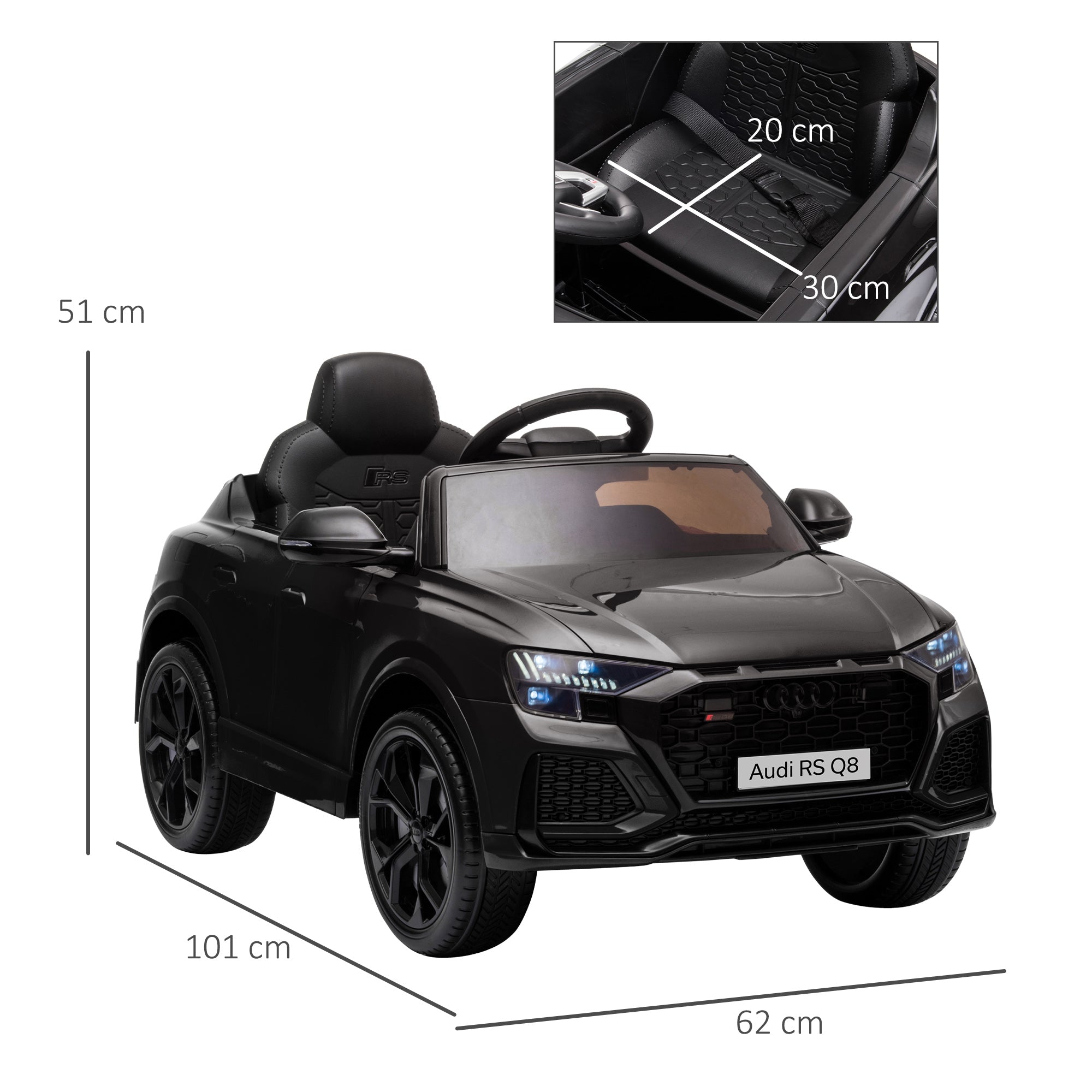 HOMCOM Audi RS Q8 Licensed 6V Kids Electric Ride On Car Toy Car with Remote Control Music Lights USB MP3 for 3-5 Years Old Black - North Peak Garden Furniture