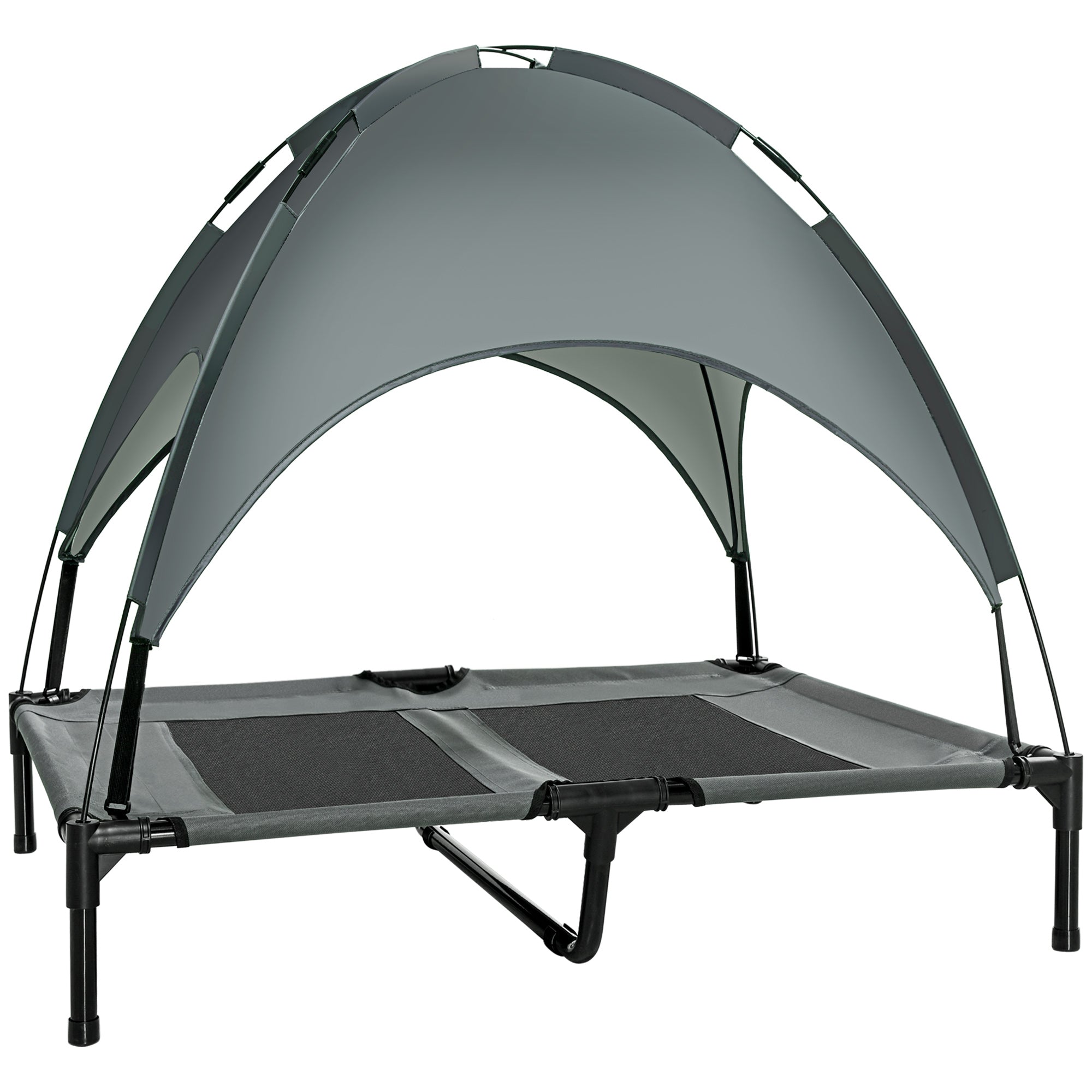 PawHut Raised Dog Bed Waterproof Elevated Pet Cot with Breathable Mesh UV Protection Canopy Grey, for Large Dogs, 92 x 76 x 90cm - North Peak Garden Furniture