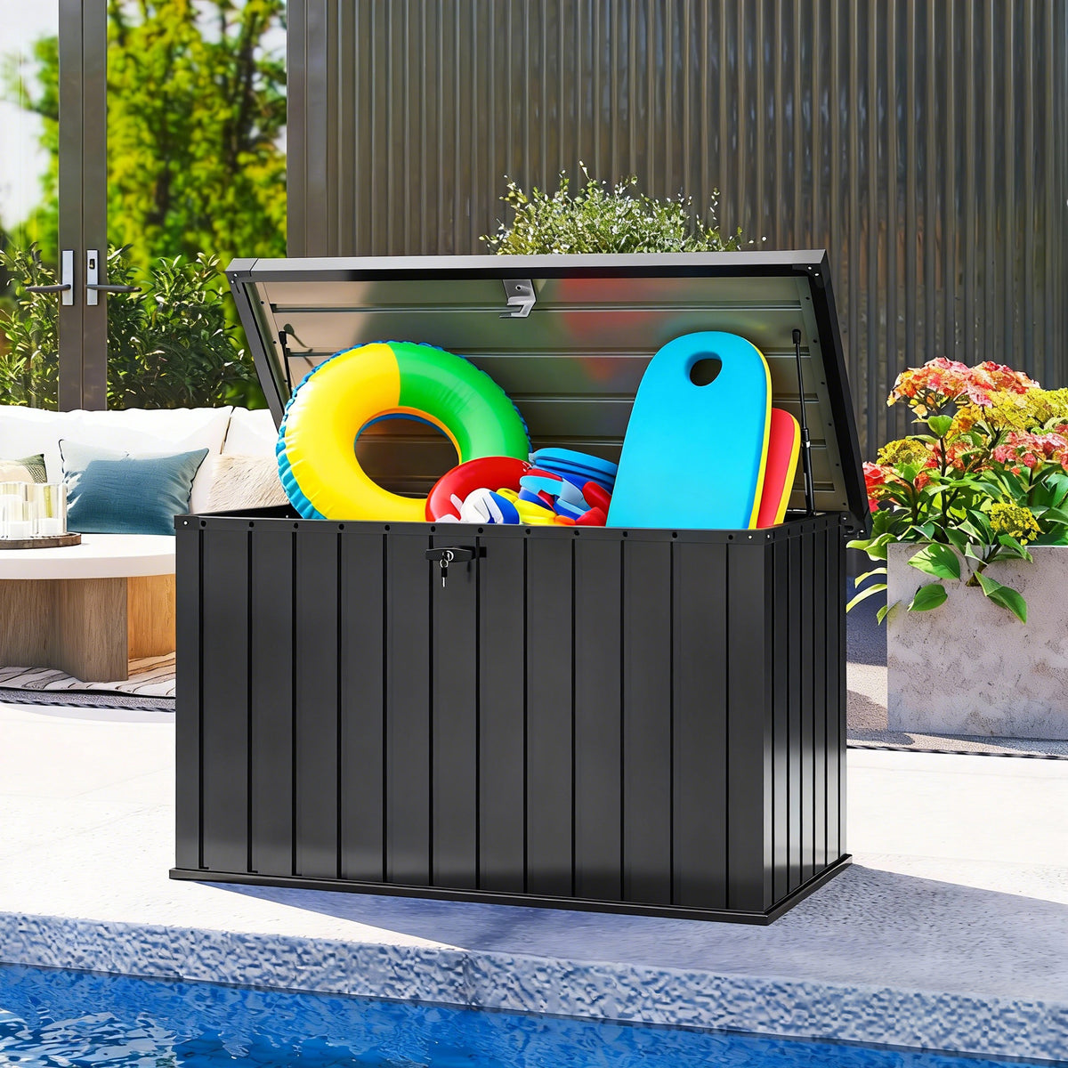 Outsunny 400L Galvanised Steel Garden Storage Box, Black
