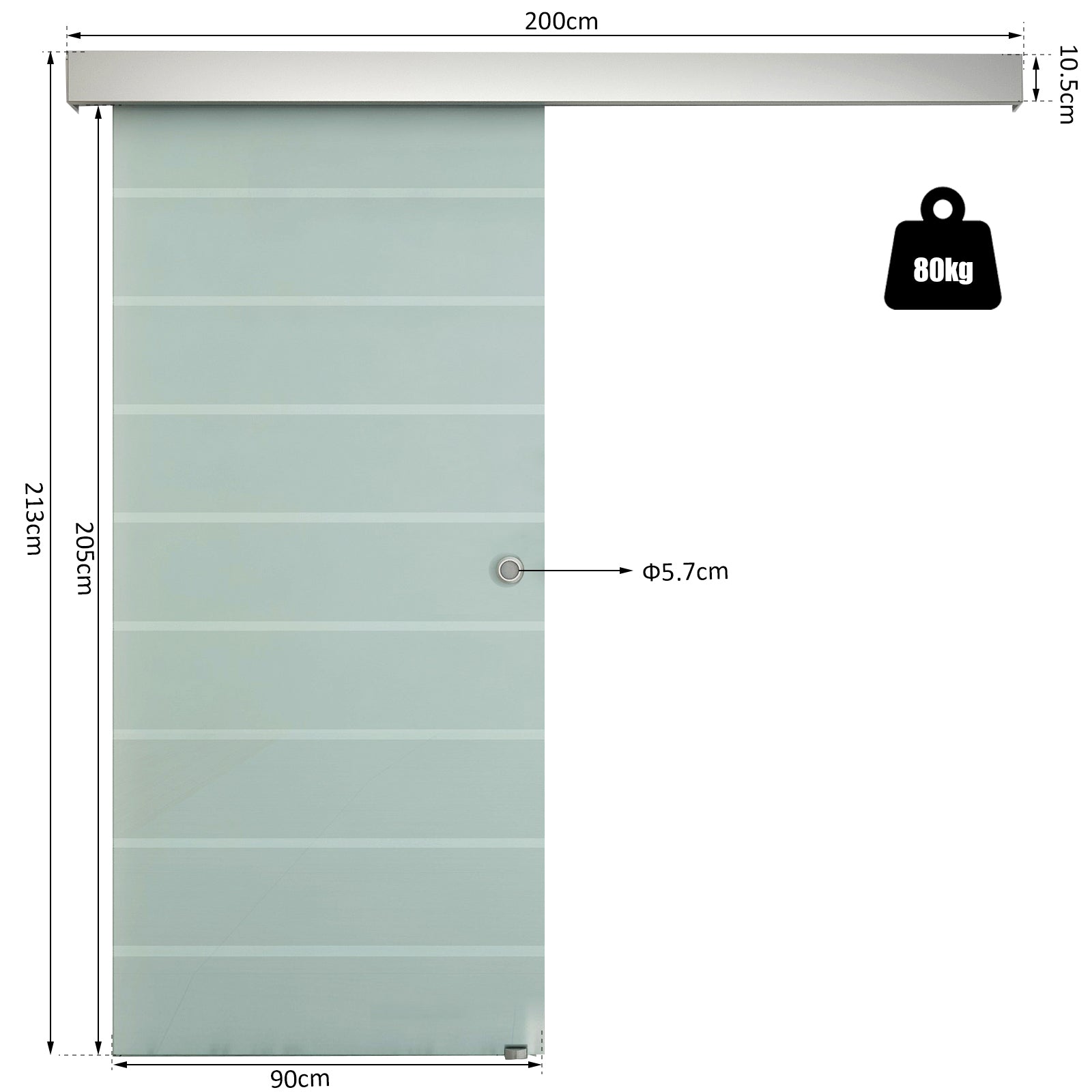 HOMCOM 90cm Sliding Glass Door Set Include Hardware Track Kit, Frosted Tempered Glass with Stripe Pattern, Round Handle - North Peak Garden Furniture
