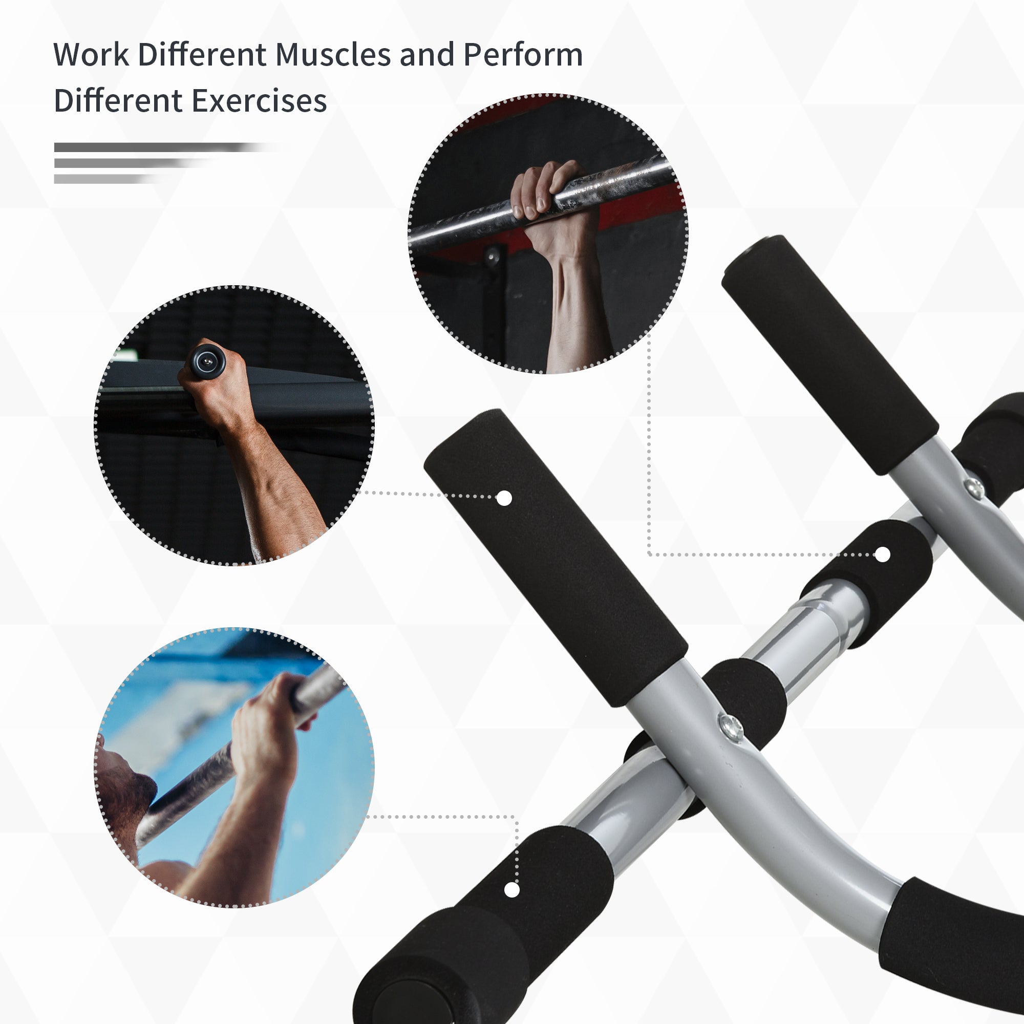 HOMCOM Pull-Up Bar for Doorway, Home Fitness Door Horizontal Bar Push up Bar for Indoor Gym Upper Body Workout, Grey - North Peak Garden Furniture