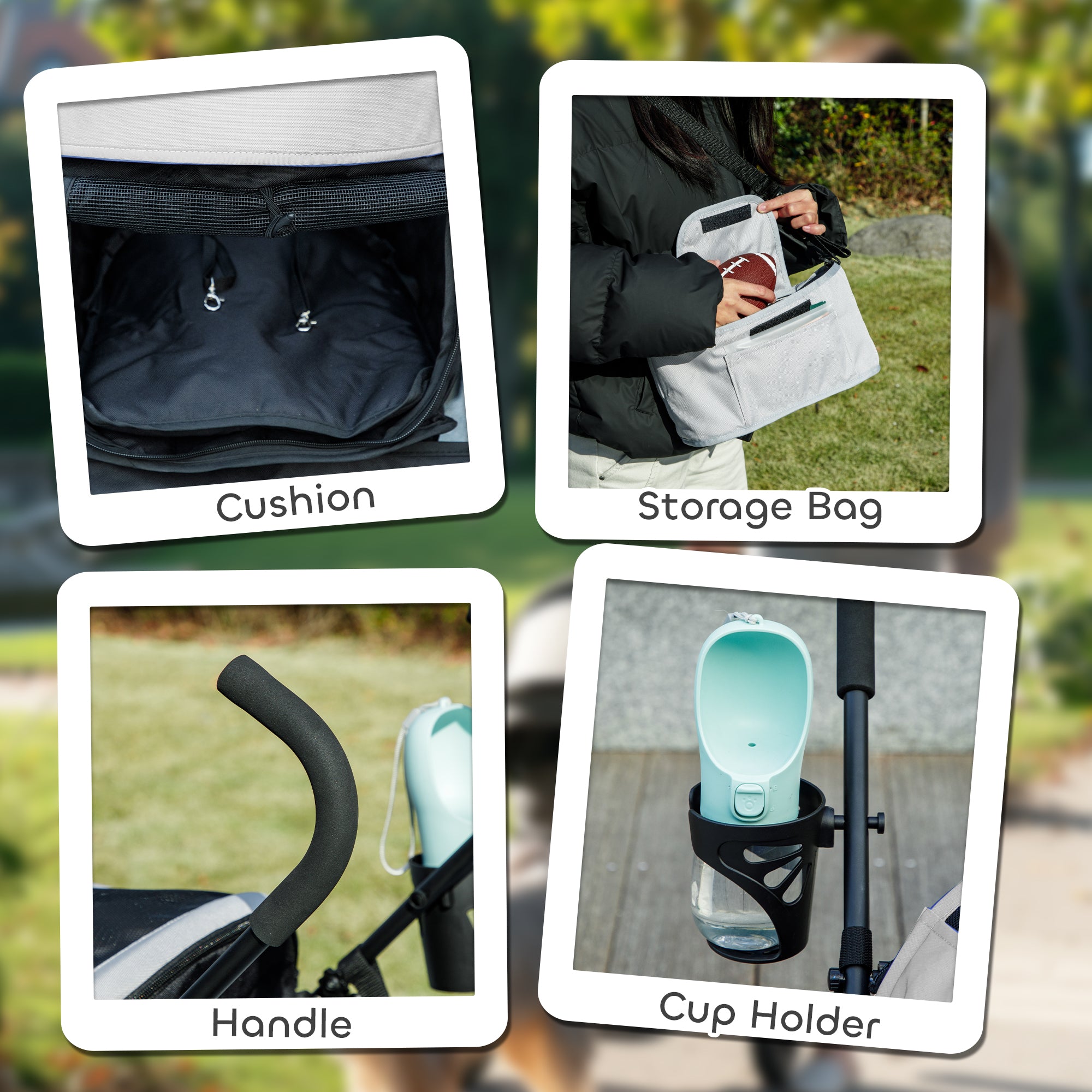 PawHut Umbrella Structure Dog Stroller, Lightweight & Portable Dog Pram w/ Shoulder Strap, Storage Bag & Cup Holder, Light Grey - North Peak Garden Furniture