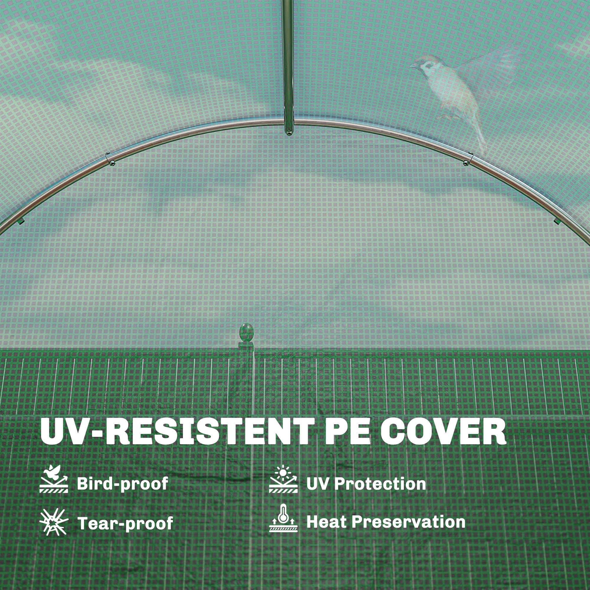 Outsunny 2 x 3 m Walk-in Polytunnel Greenhouse with Hinged Door and 6 Roll Up Mesh Windows, Garden Tunnel Warm House Tent, Green