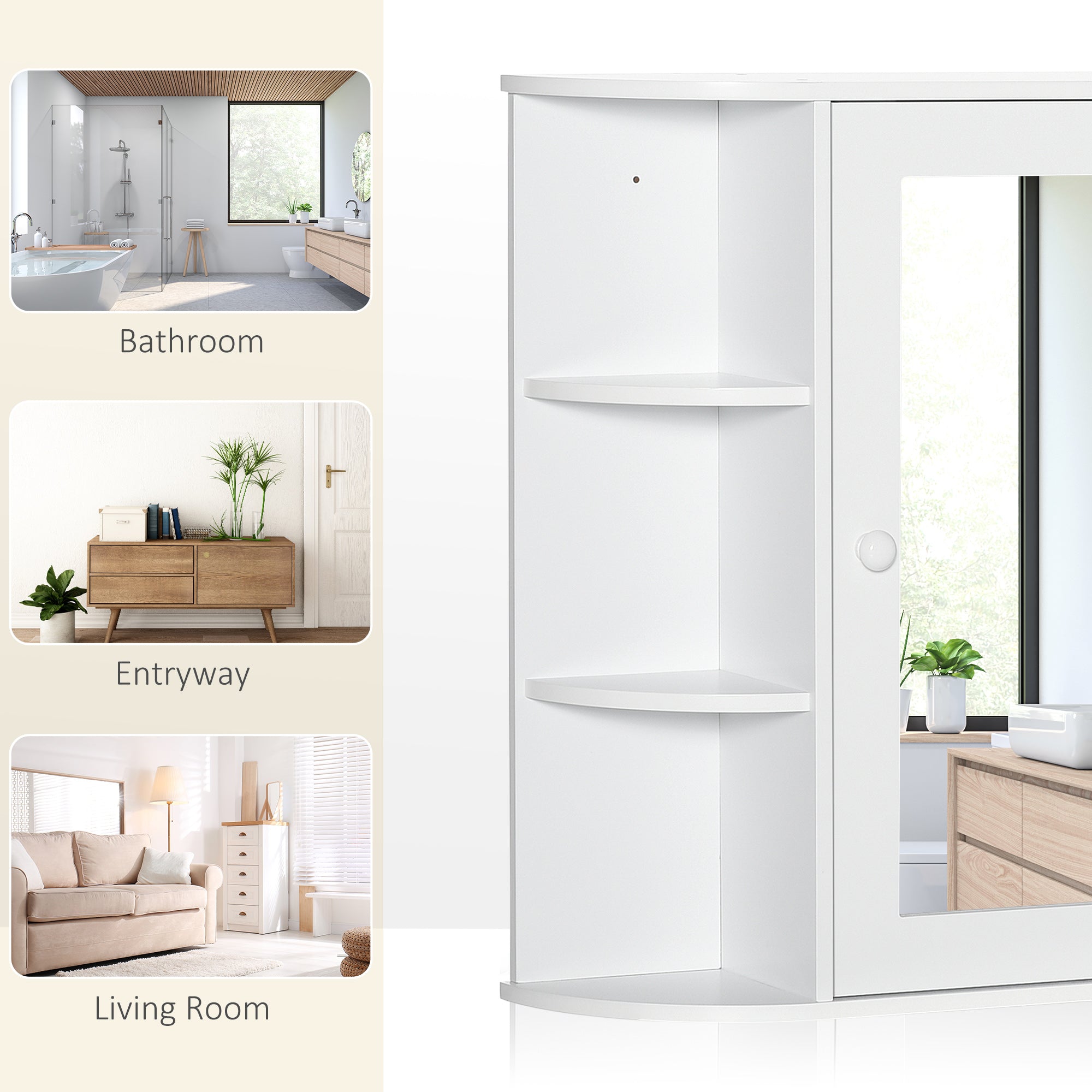 HOMCOM Wall Mounted Bathroom Cabinet with Mirror Single Door Storage Organizer 2-tier Inner Shelves White - North Peak Garden Furniture