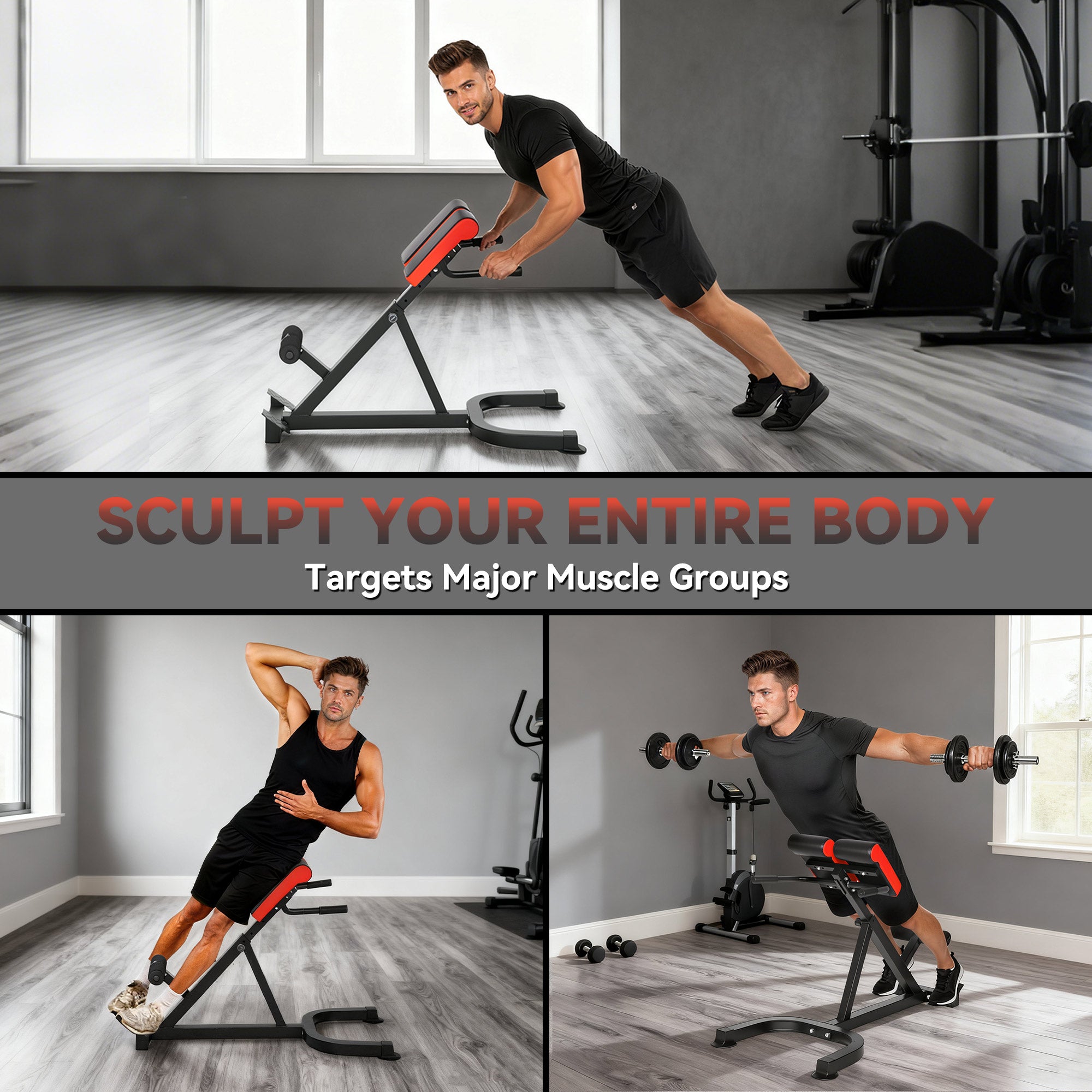 SPORTNOW 45-Degree Hyperextension Roman Chair, 5-Level Adjustable Back Extension Bench, Heavy-Duty Home Gym Equipment, Red