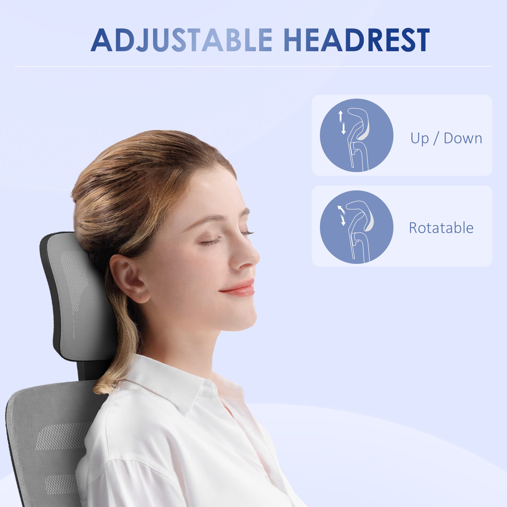 Vinsetto Ergonomic Office Chair, Mesh Desk Chair with Rotatable Headrest, Lumbar Back Support, Armrest, Grey - North Peak Garden Furniture