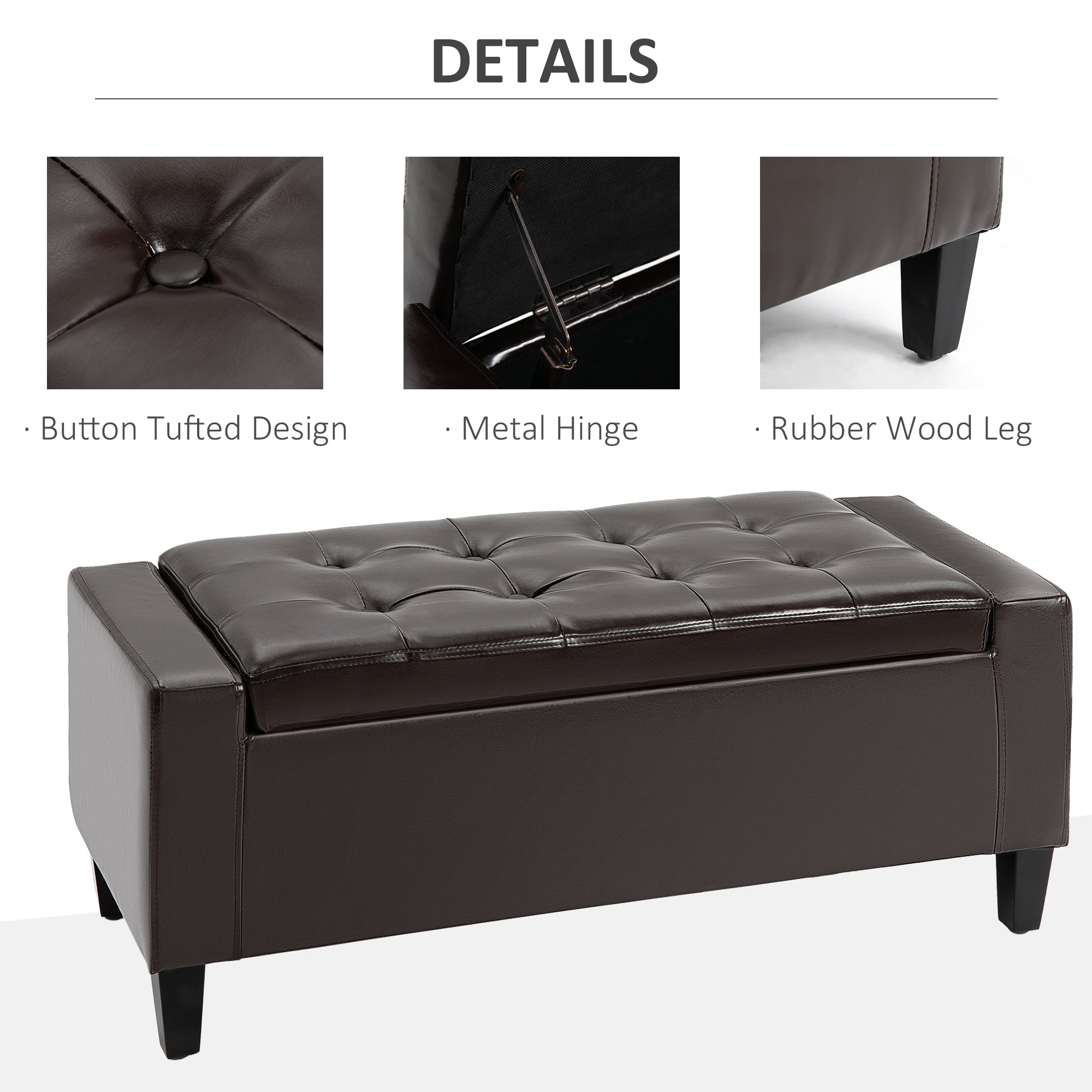HOMCOM PU Leather Storage Ottoman Bench Storage Chest Tufted Ottoman Cube w/ Flipping Top 92L x 40W x 40H cm Brown - North Peak Garden Furniture