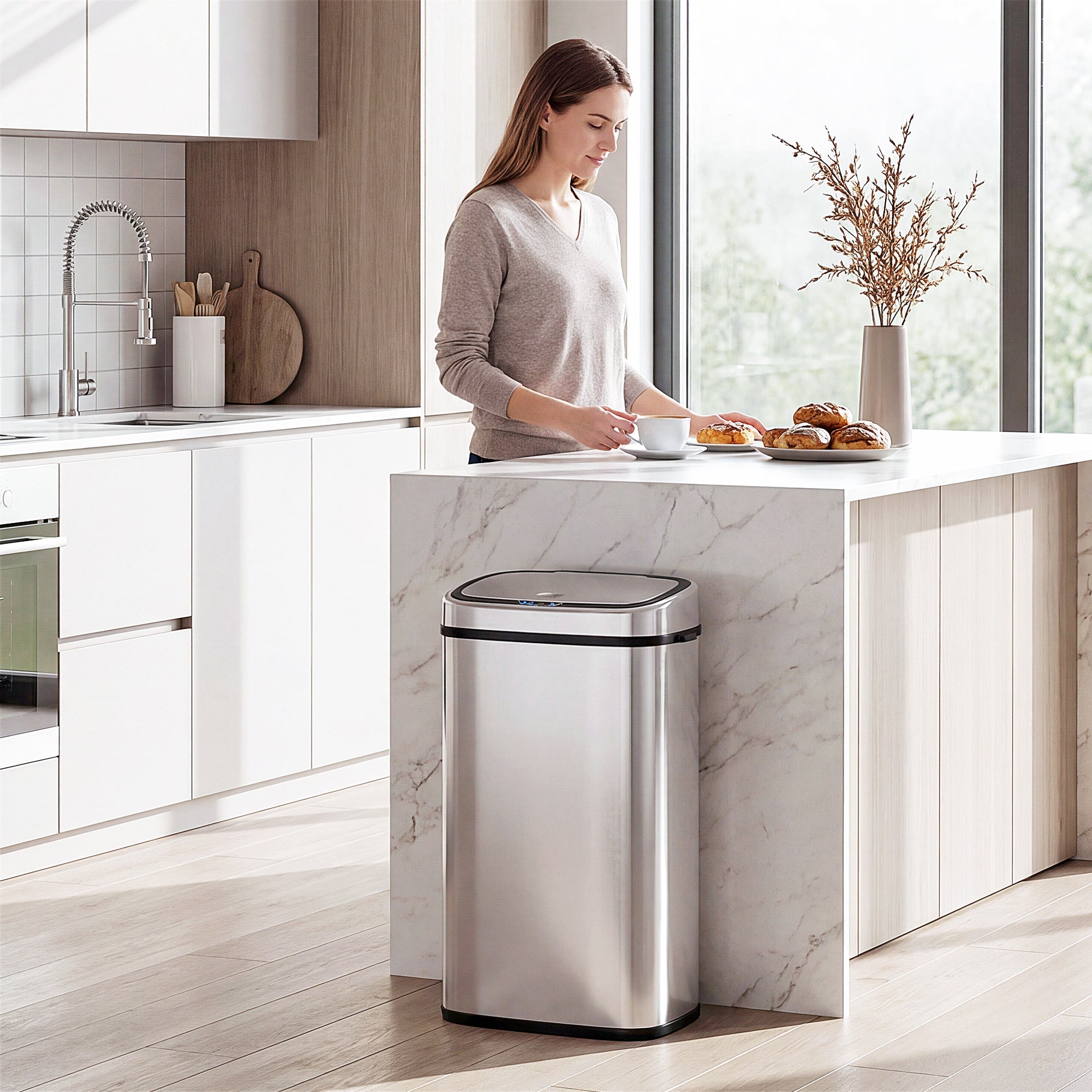 HOMCOM 68L Sensor Dustbin Stainless Steel Automatic Kitchen Waste Bin Silver