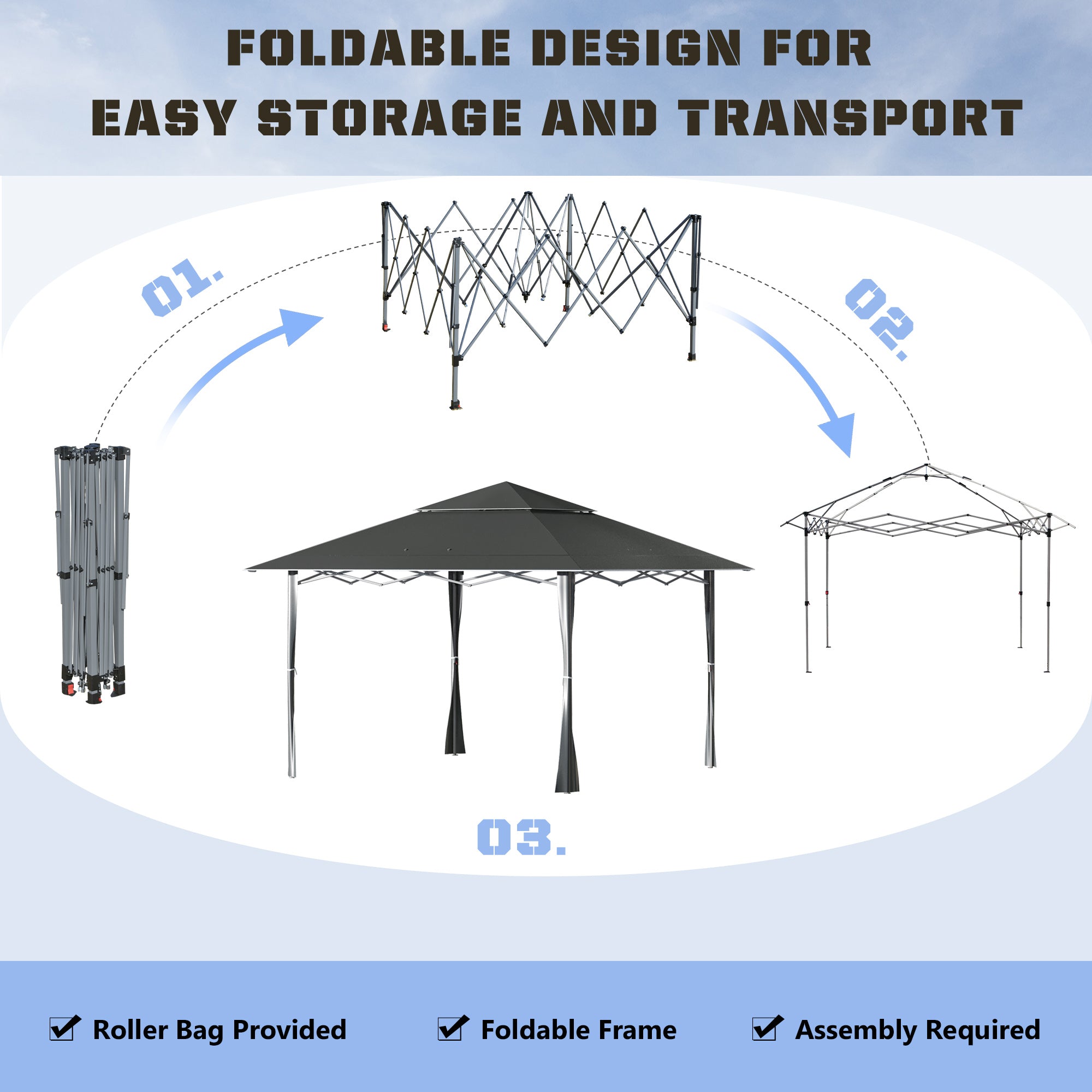 Outsunny 4 x 4m Pop-up Gazebo Double Roof Canopy Tent with UV Proof, Roller Bag & Adjustable Legs Outdoor Party, Steel Frame, Dark Grey