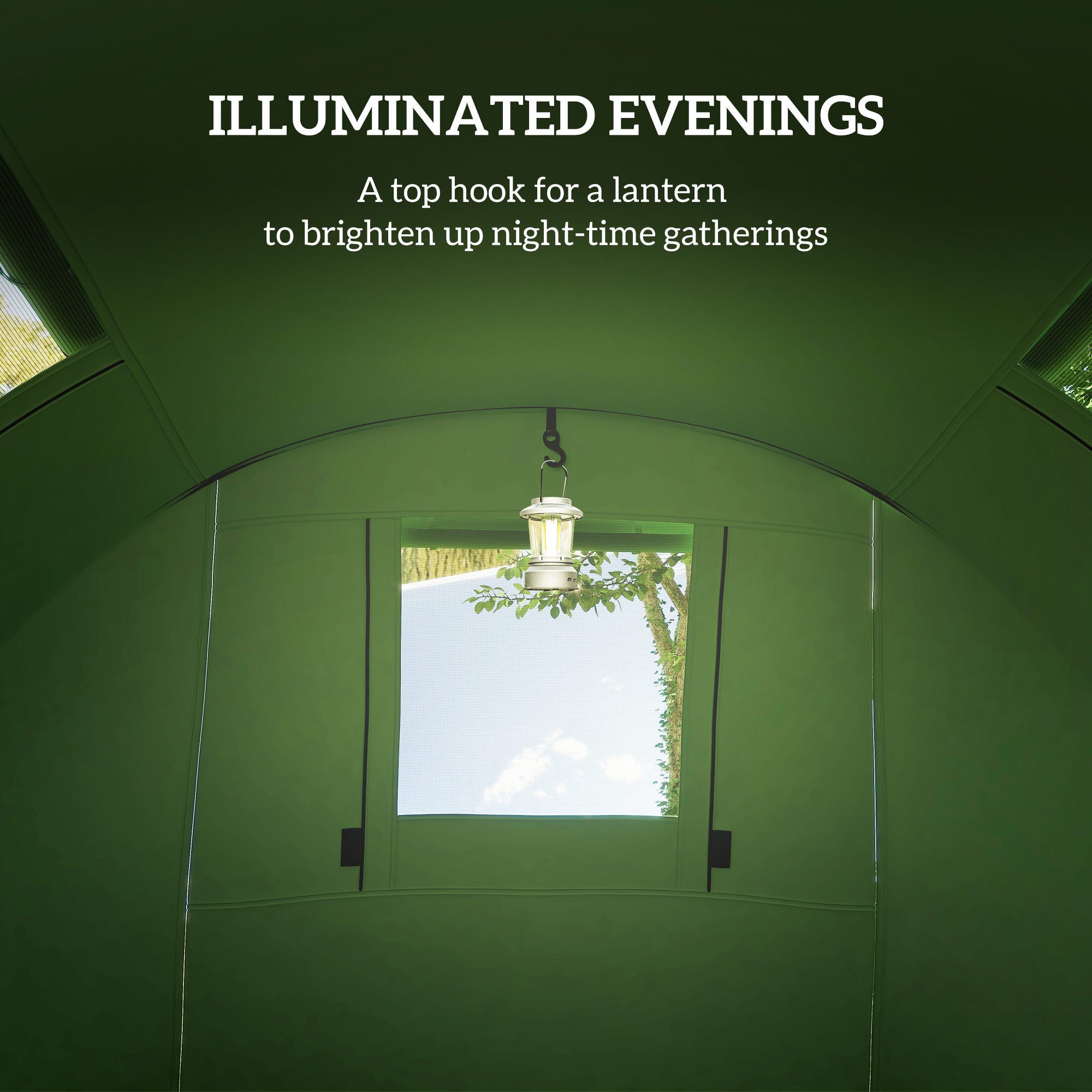 Outsunny Four Man Duo Room Tunnel Tent, with Accessories - Green - North Peak Garden Furniture