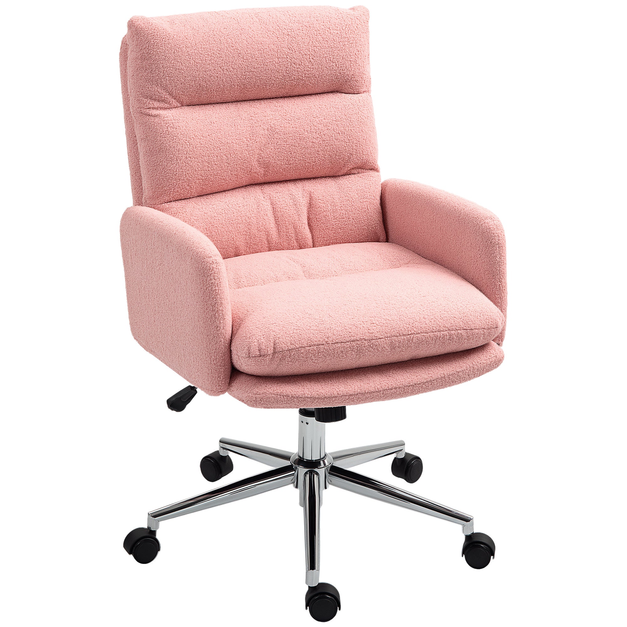 HOMCOM Home Office Chair, Upholstered Sherpa Fleece Desk Chair with Height Adjustable, Tilt Function and 360° Swivel Wheels for Home Office and Study Room, Pink - North Peak Garden Furniture