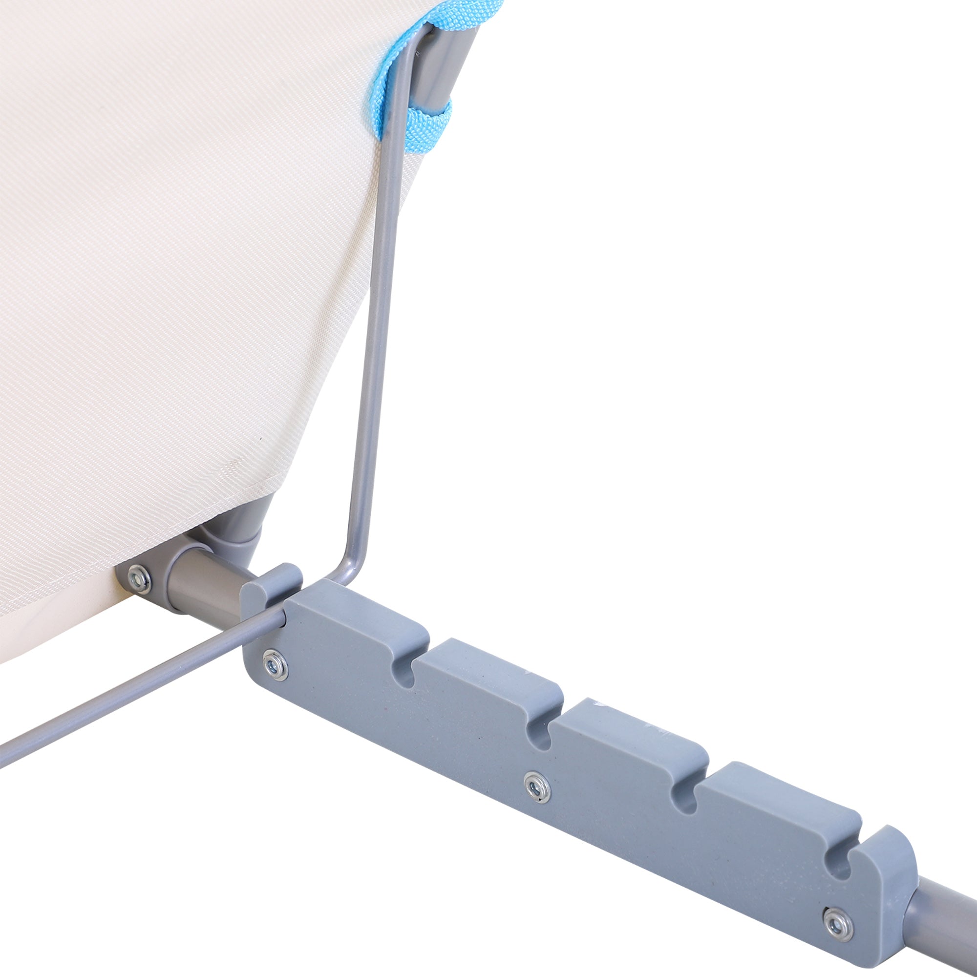 Outsunny Set of 2 Foldable Garden Beach Chair Mat, Lightweight Outdoor Sun Lounger Seats with Adjustable Back, Metal Frame, PE Fabric Head Pillow and Carry Bag, Cream White