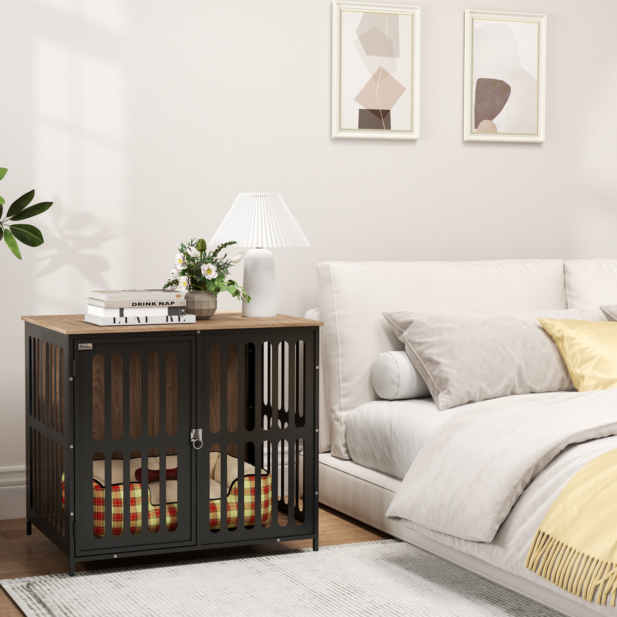 PawHut Dog Crate Furniture with Anti-Chew Resistant Mesh, Anti-Escape Single Door, for Medium Dogs, 80 x 55 x 72 cm - North Peak Garden Furniture