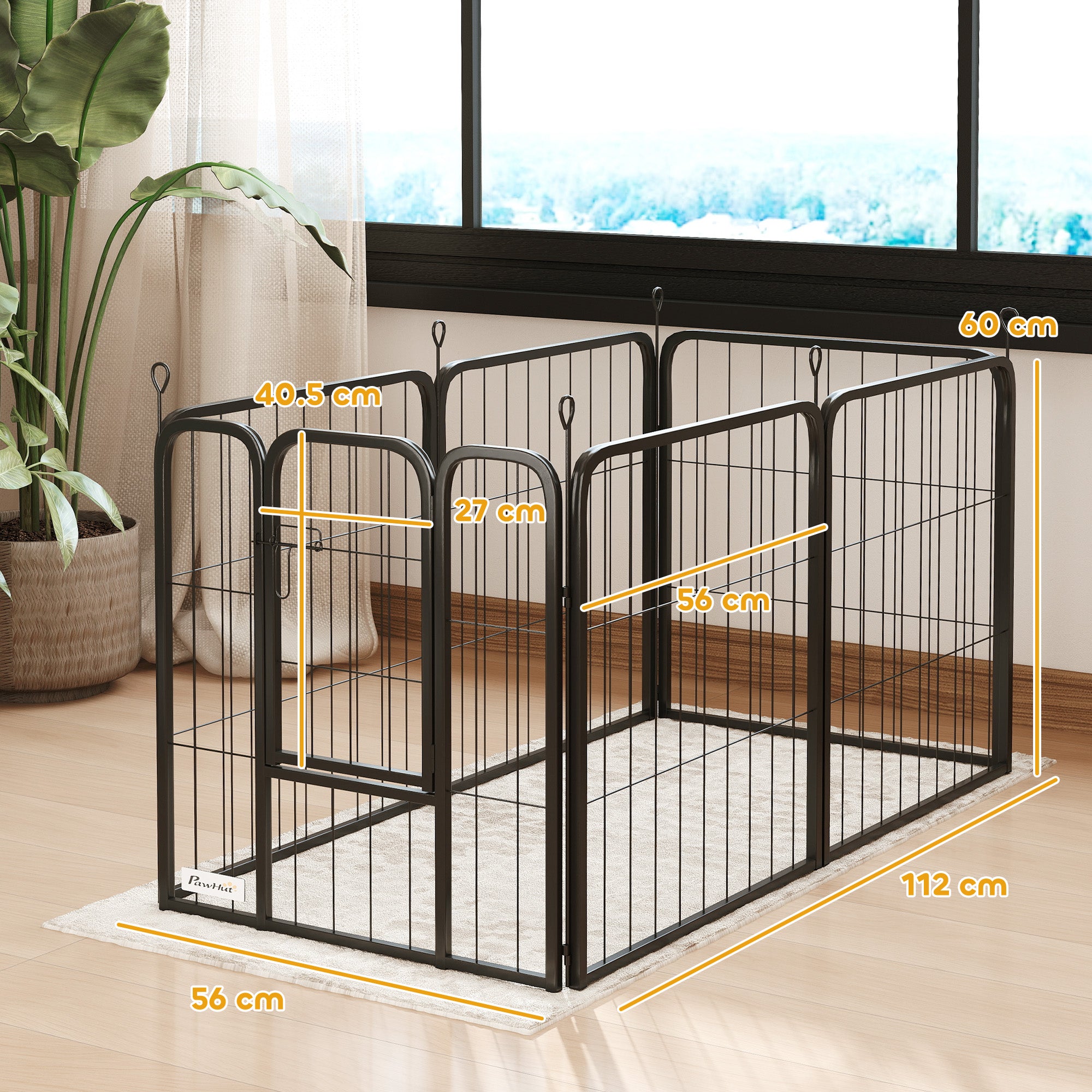 PawHut 6 Panels Heavy Duty Dog Playpen with Secure Door, for Indoor Outdoor, for Garden, Camping, 60cm High - North Peak Garden Furniture