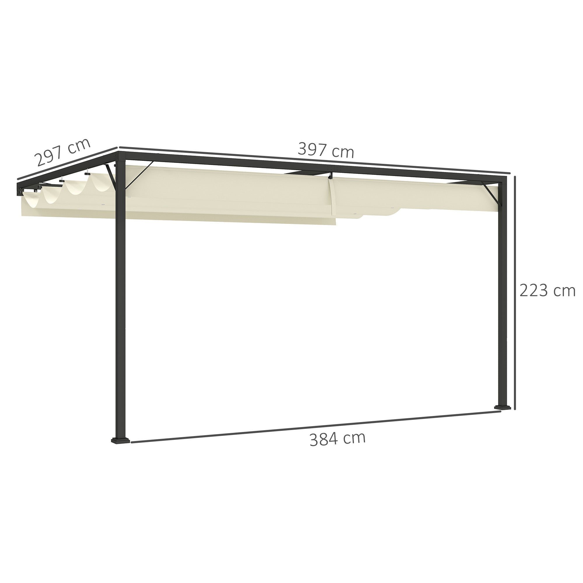 Outsunny 4 x 3(m) Outdoor Pergola Retractable Canopy Wall Mounted Gazebo Patio Shelter Sun Shade, Cream White - North Peak Garden Furniture