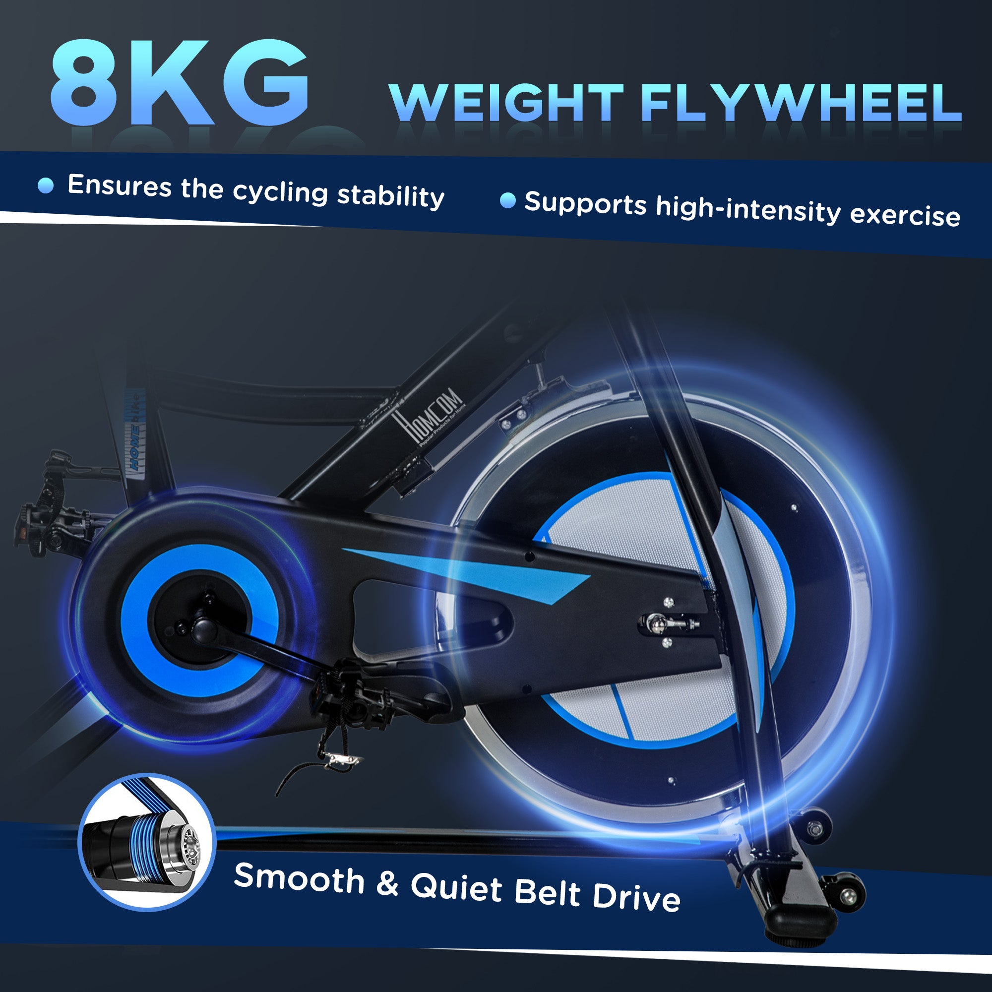 HOMCOM Stationary Exercise Bike, 8kg Flywheel Indoor Cycling Workout Fitness Bike, Adjustable Resistance Cardio Exercise Machine w/ LCD Monitor Pad and Phone Holder for Home, Gym, Office, Black - North Peak Garden Furniture