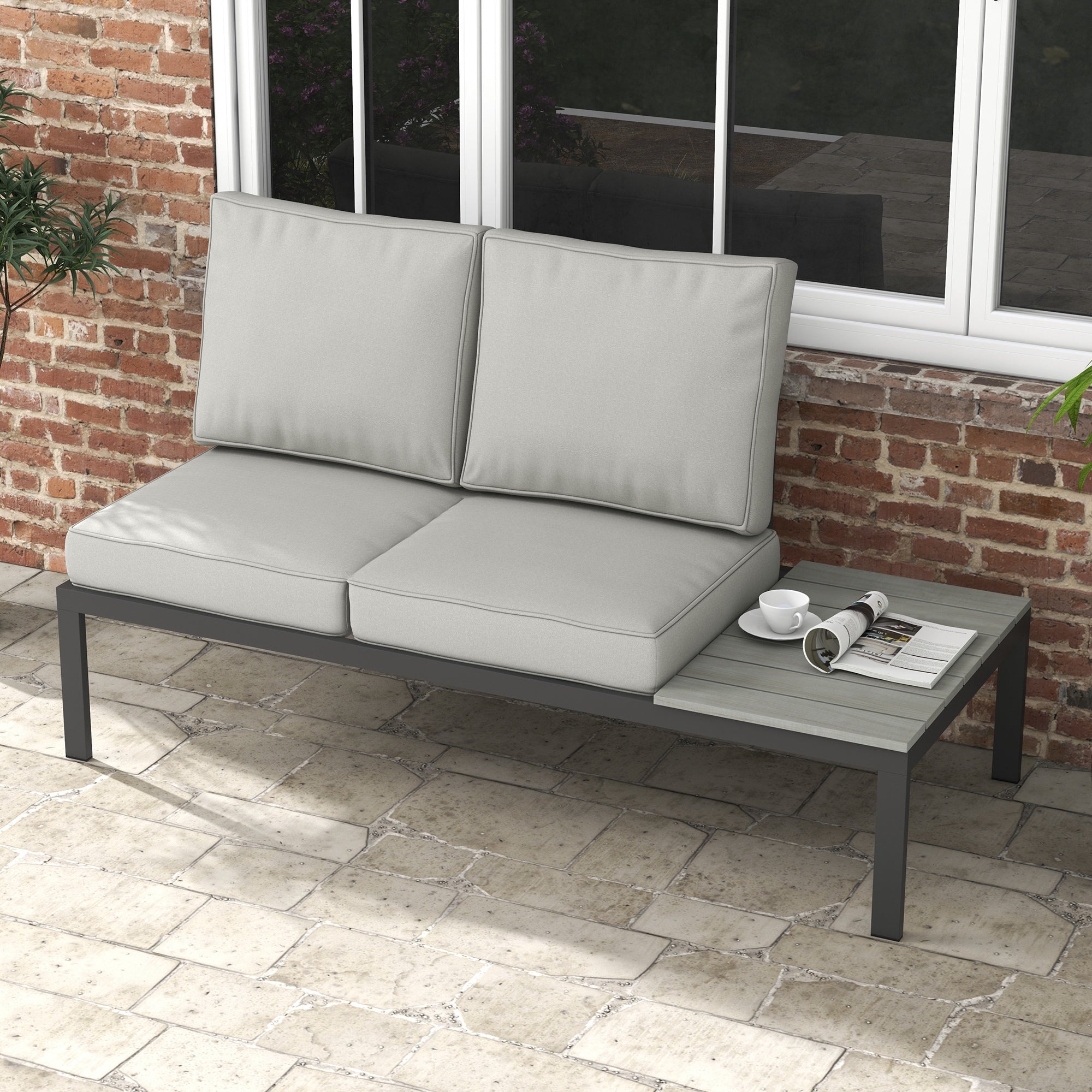 Outsunny 2 Seater Back and Seat Cushion Pillows Replacement, Patio Chair Cushions Set for Indoor Outdoor, Light Grey - North Peak Garden Furniture
