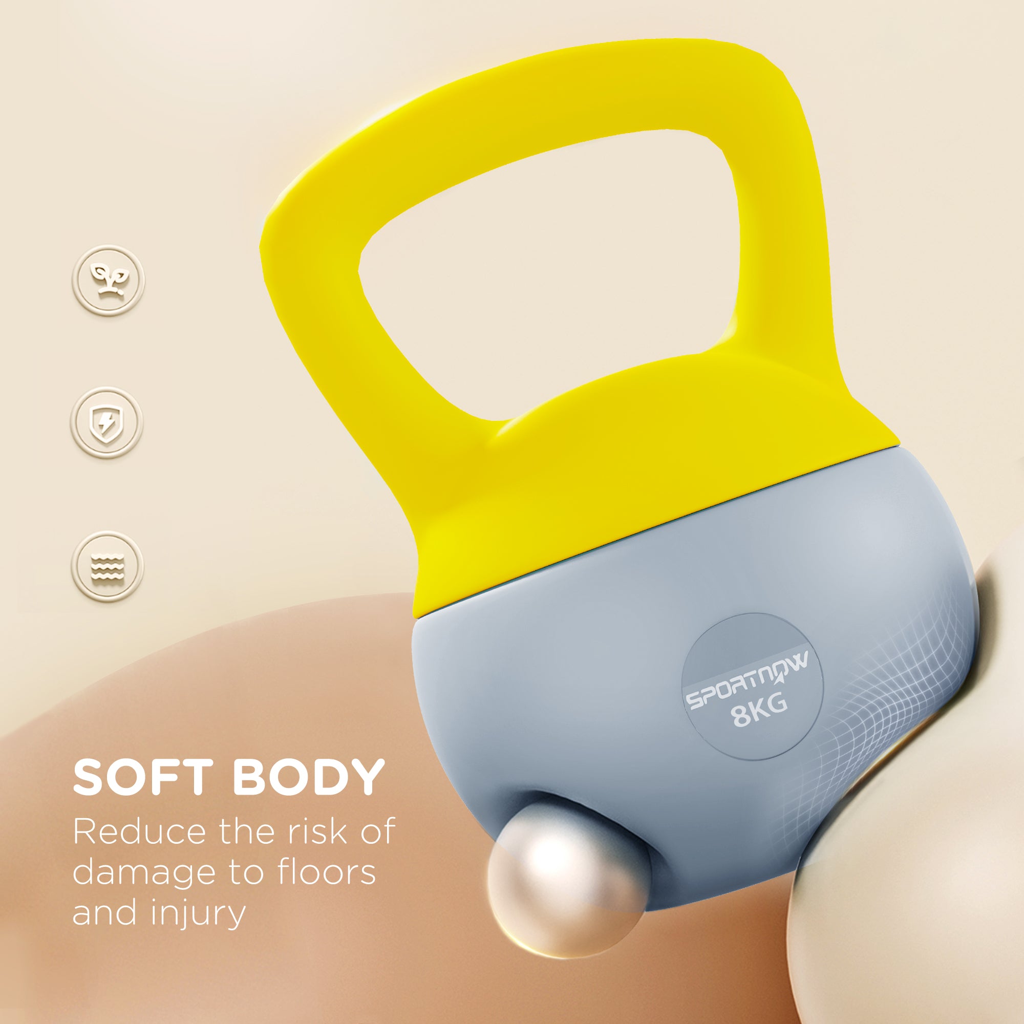 SPORTNOW Soft Kettlebell, 8kg Kettle Bell with Non-Slip Handle for Home Gym Weight Lifting and Strength Training, Yellow and Grey - North Peak Garden Furniture