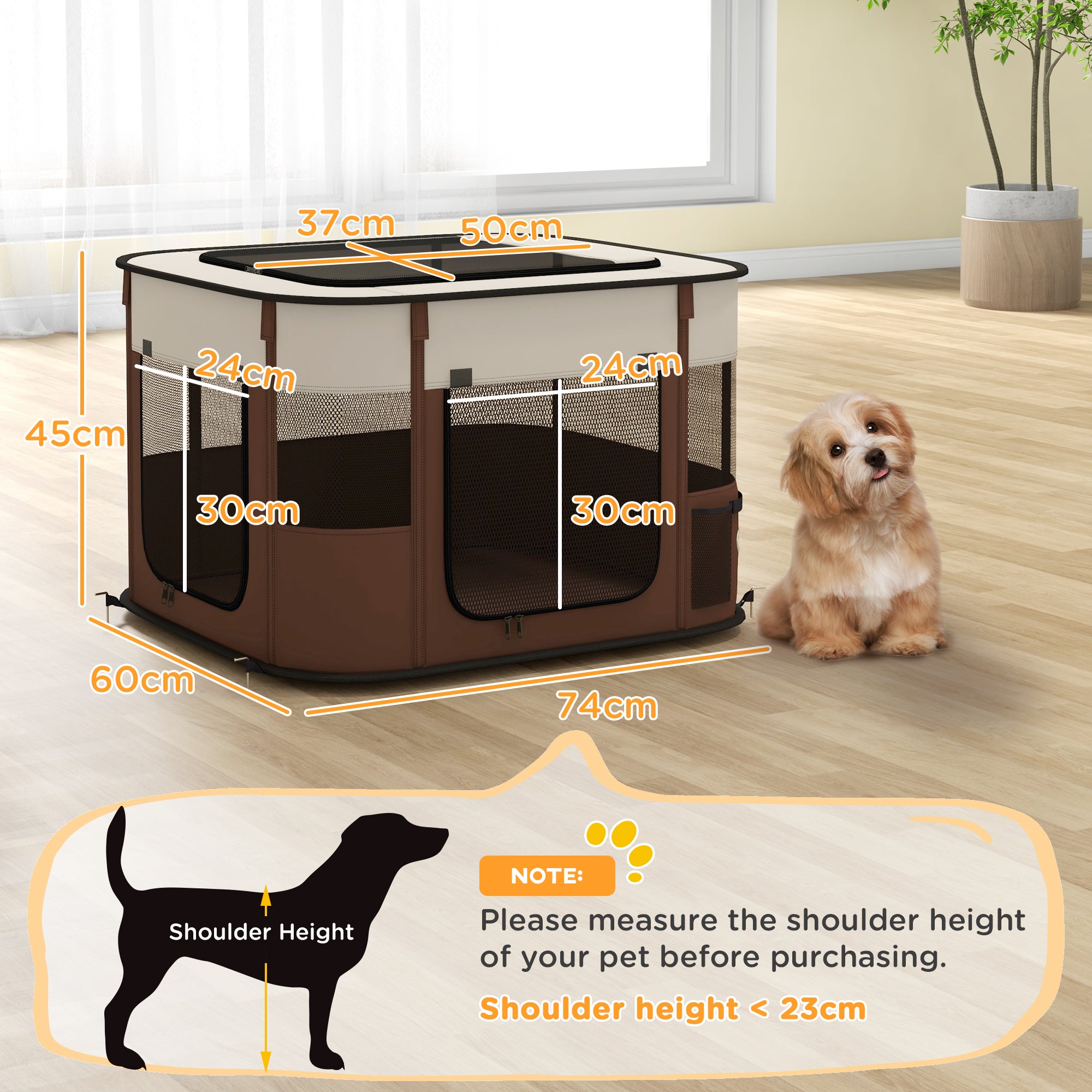 PawHut Foldable Dog Pen with Storage Bag for Indoor/Outdoor Use, Portable Pet playpen, with Ground Stakes - Brown - North Peak Garden Furniture