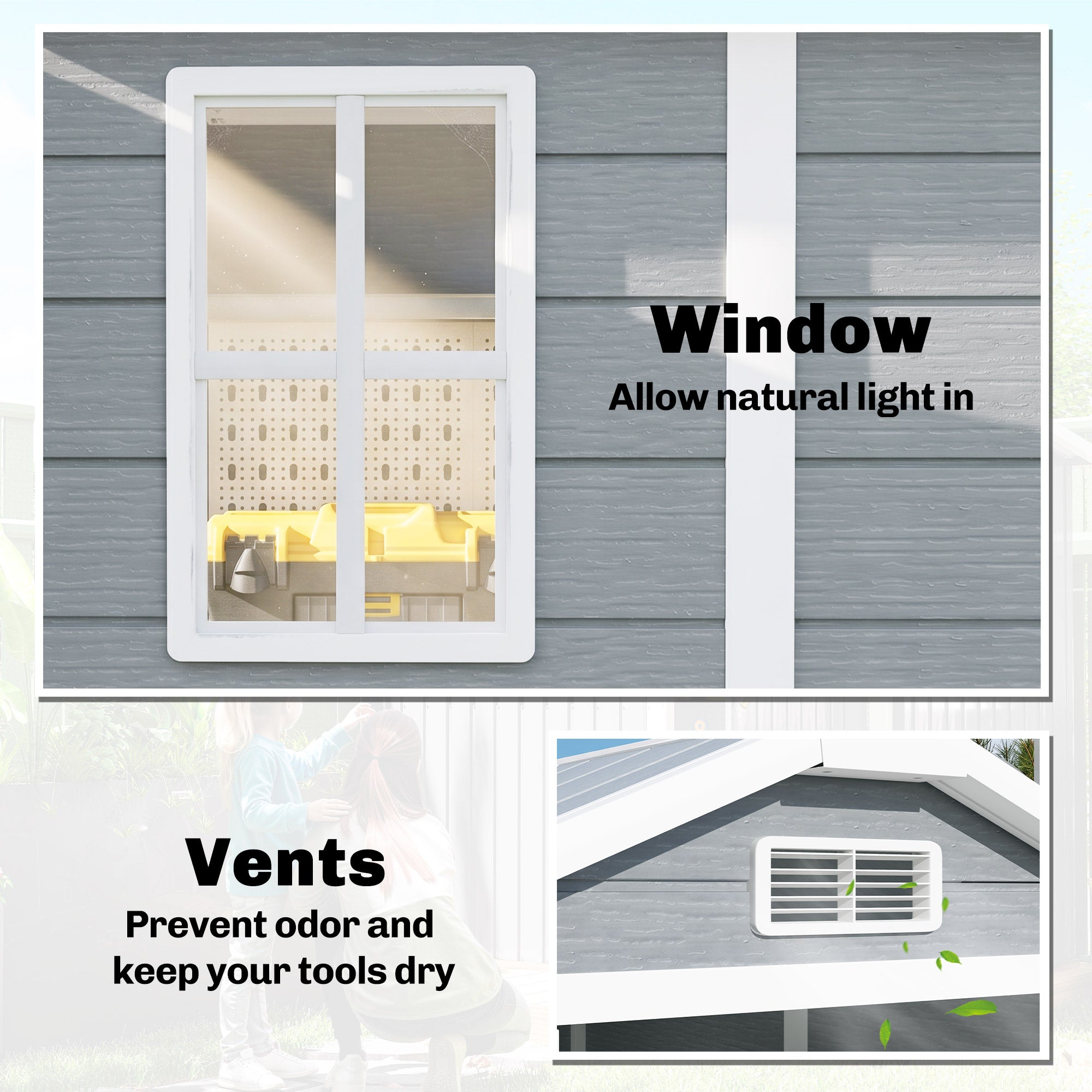 Outsunny 4 x 6ft Garden Shed, Plastic Shed with Floor, Window, Lockable Door and Vents, Resin Tool Shed for Outdoor Patio Storage, Zero Maintenance, Grey