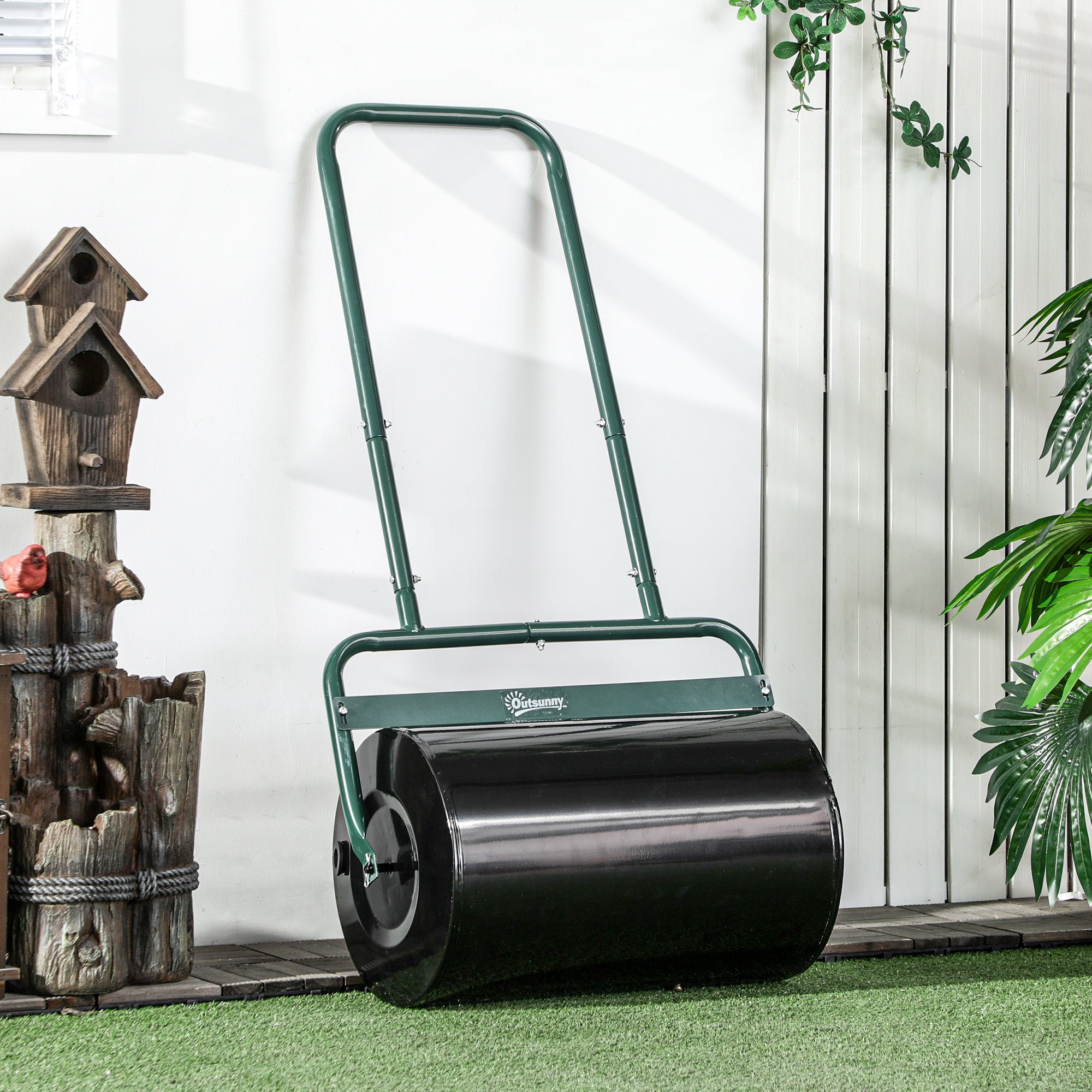 Outsunny 38L Fillable Cylinder Steel Lawn Roller - Dark Green - North Peak Garden Furniture