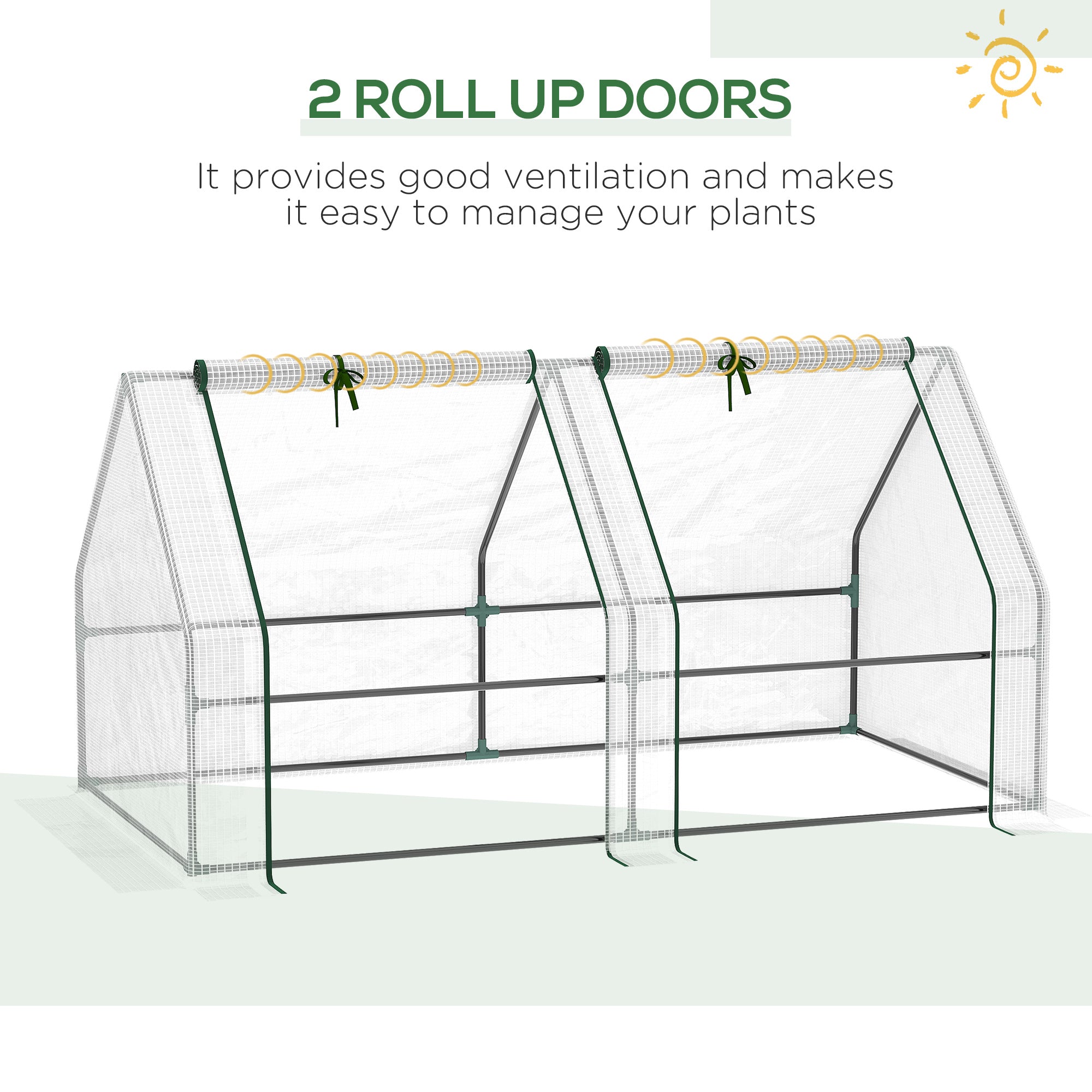 Outsunny Mini Small Greenhouse with Steel Frame & PE Cover & Zipped Window Poly tunnel Steeple for Plants Vegetables, 180 x 90 x 90 cm, White - North Peak Garden Furniture