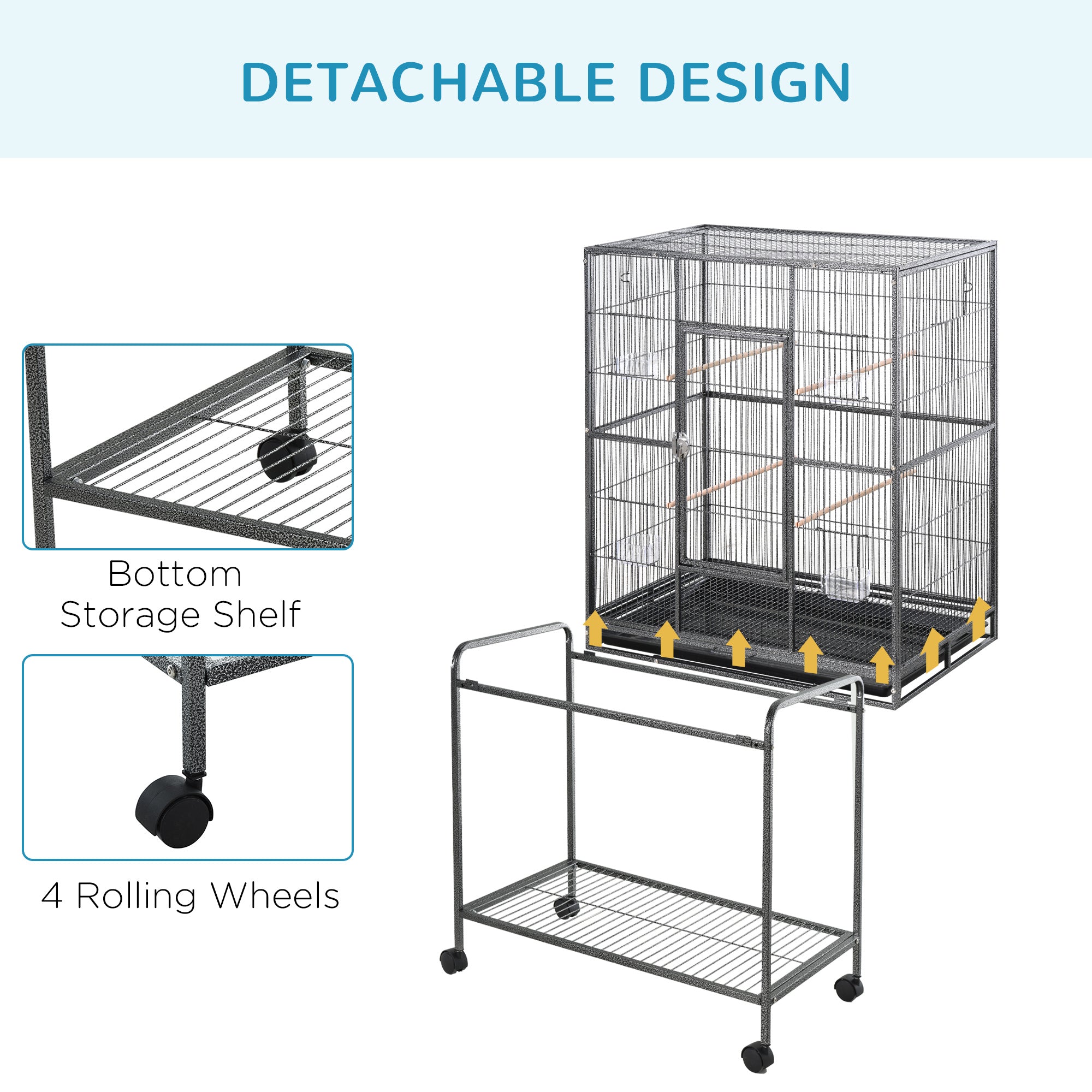 PawHut Large Bird Cage Budgie Cage with Stand, Storage Shelf, Wood Perch for Parrot Canary Parakeet Cockatiels, 81 x 48 x 162.5 cm - North Peak Garden Furniture