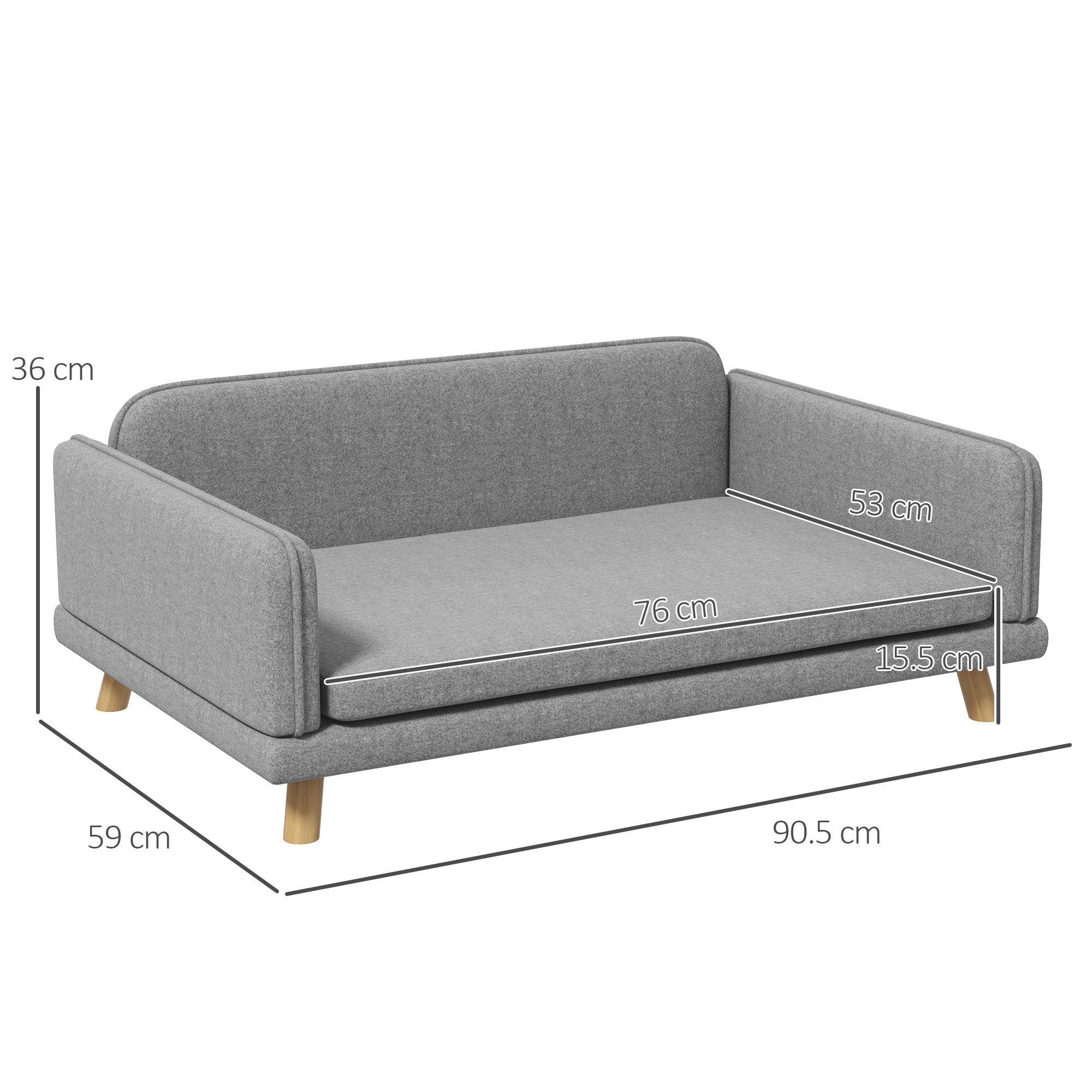 PawHut Pet Sofa for Medium Dogs, with Water-Resistant Fabric, Four Legs - Grey - North Peak Garden Furniture
