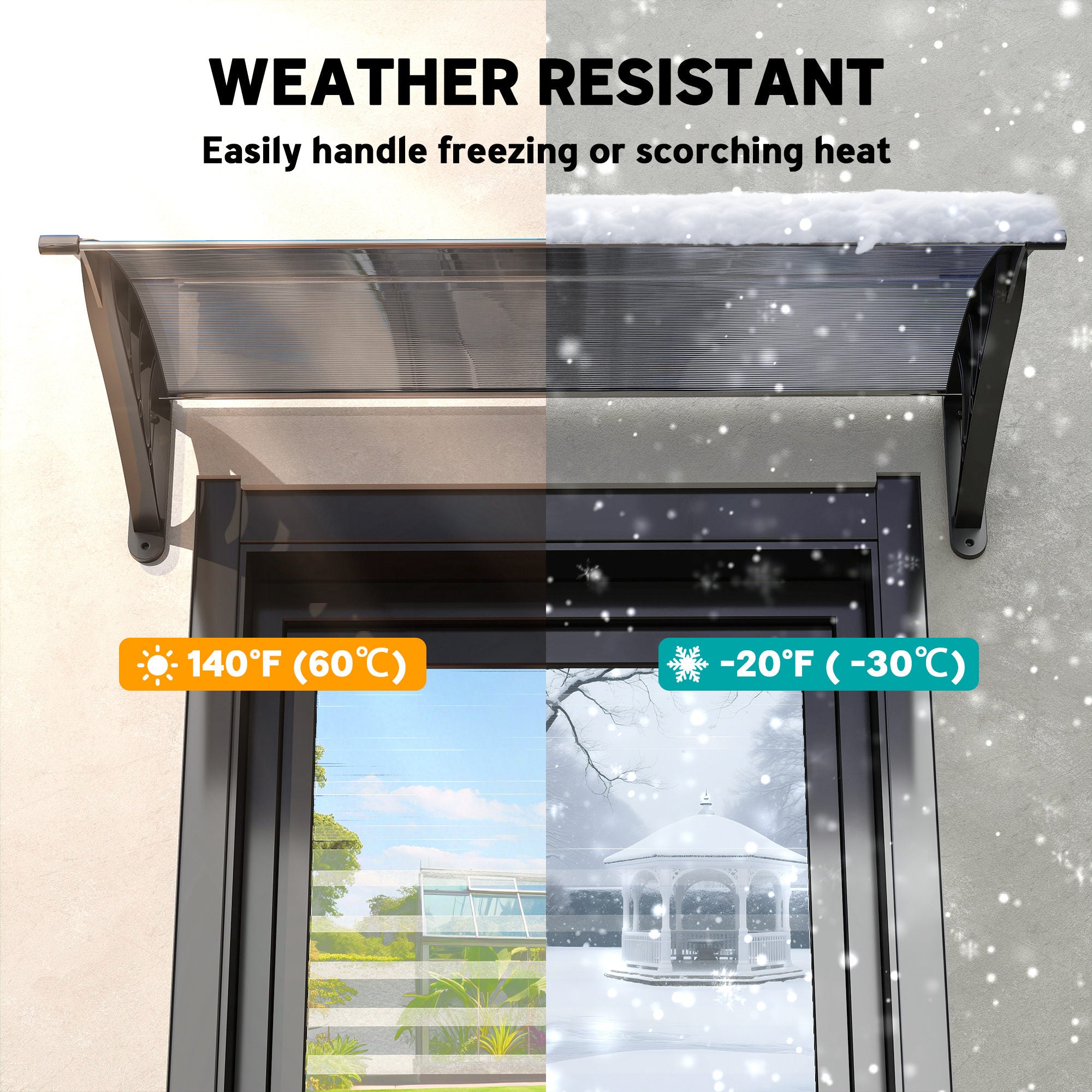 Outsunny Door Canopy Awning Outdoor Window Rain Shelter Cover for Front/Back Door Porch Black 100 x 75cm