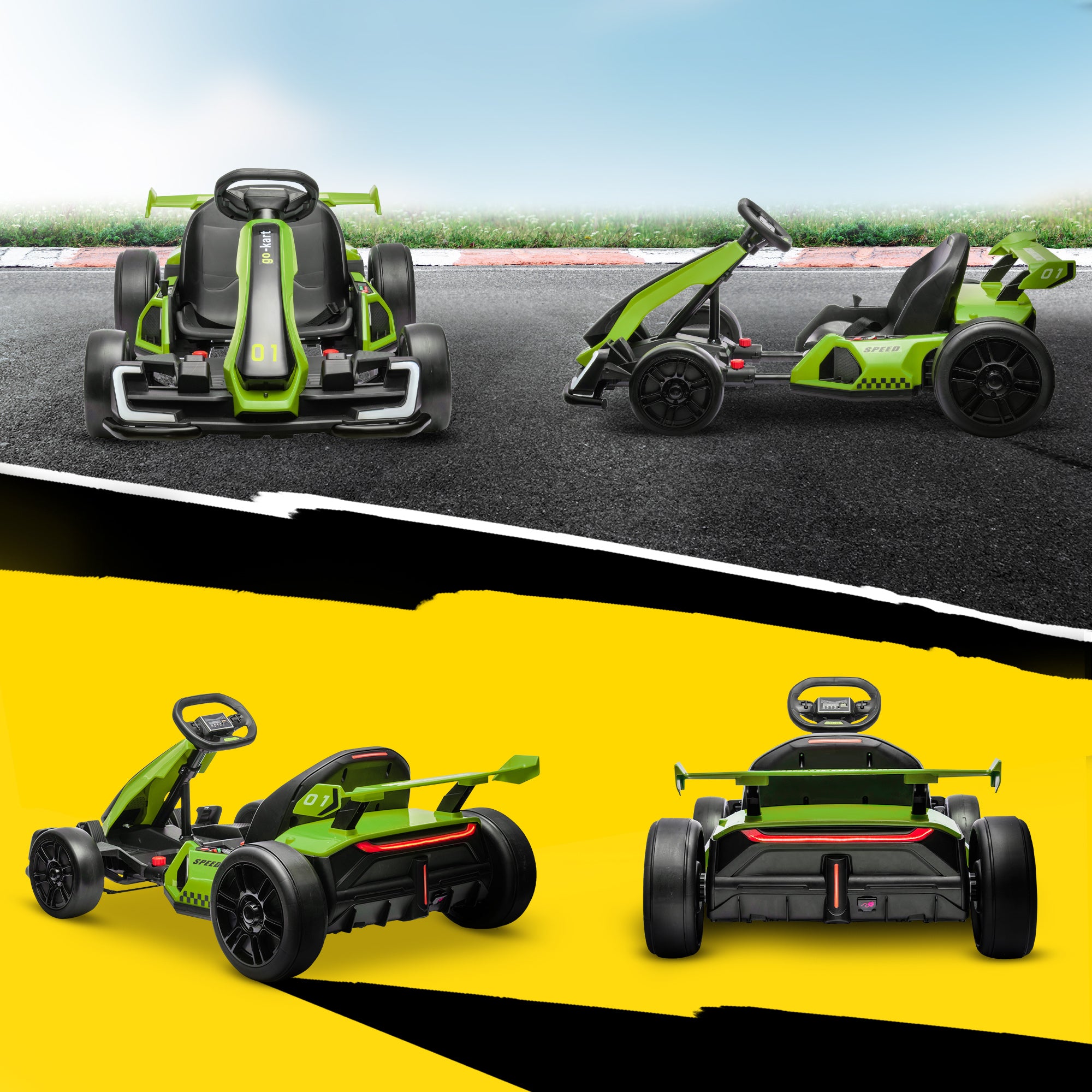 HOMCOM 24V Electric Go Kart for Kids with Adjustable Seat for 6-12 Years, Green - North Peak Garden Furniture