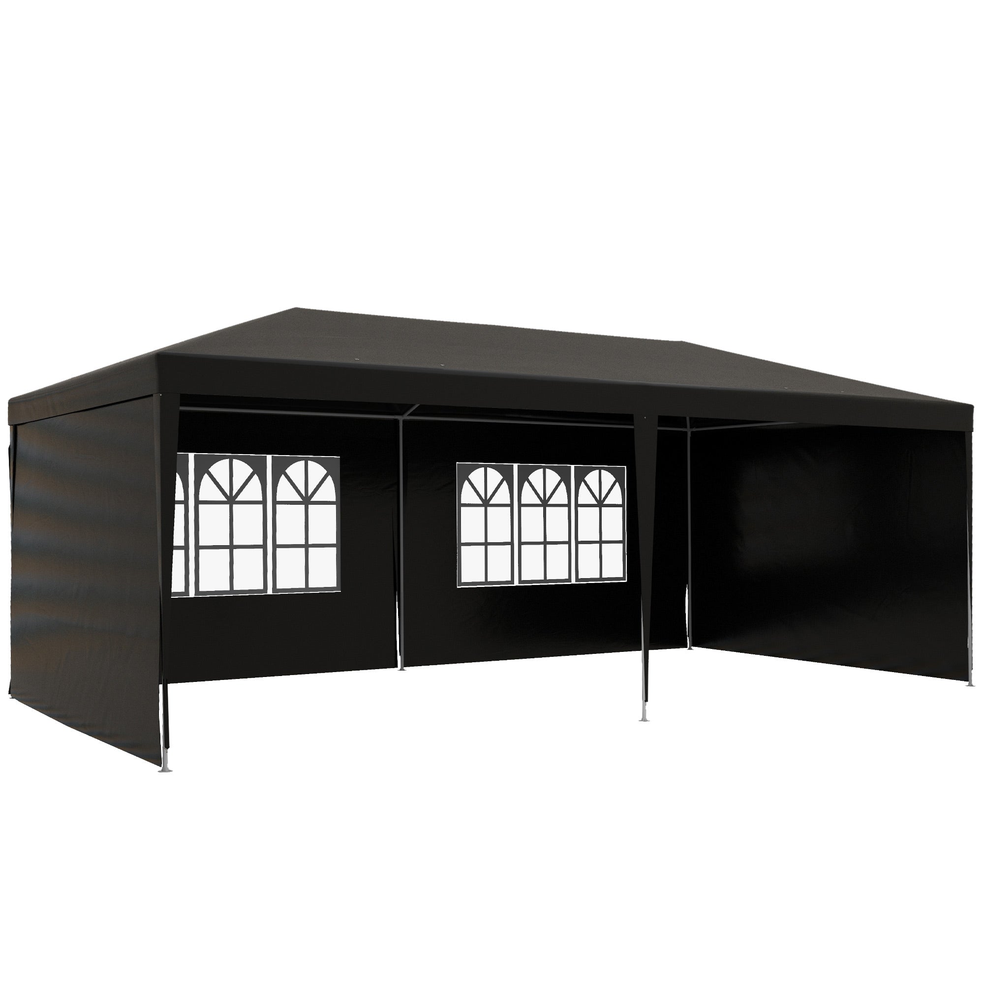 Outsunny 6 x 3 m Party Tent Gazebo Marquee Outdoor Patio Canopy Shelter with Windows and Side Panels Black - North Peak Garden Furniture