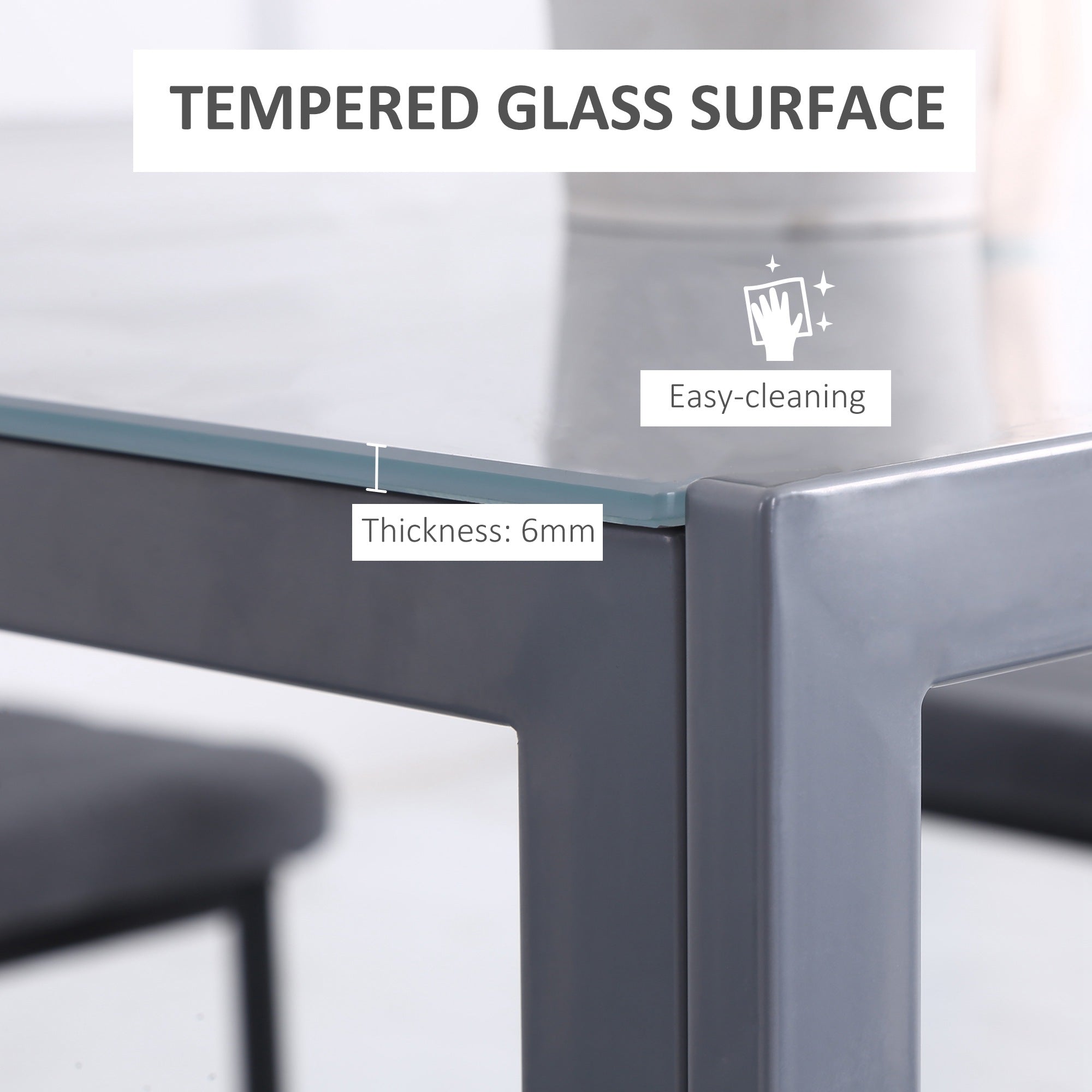 HOMCOM Modern Square Dining Table for 2-4 People, with Glass Top & Metal Legs for Dining Room, Living Room, Grey - North Peak Garden Furniture