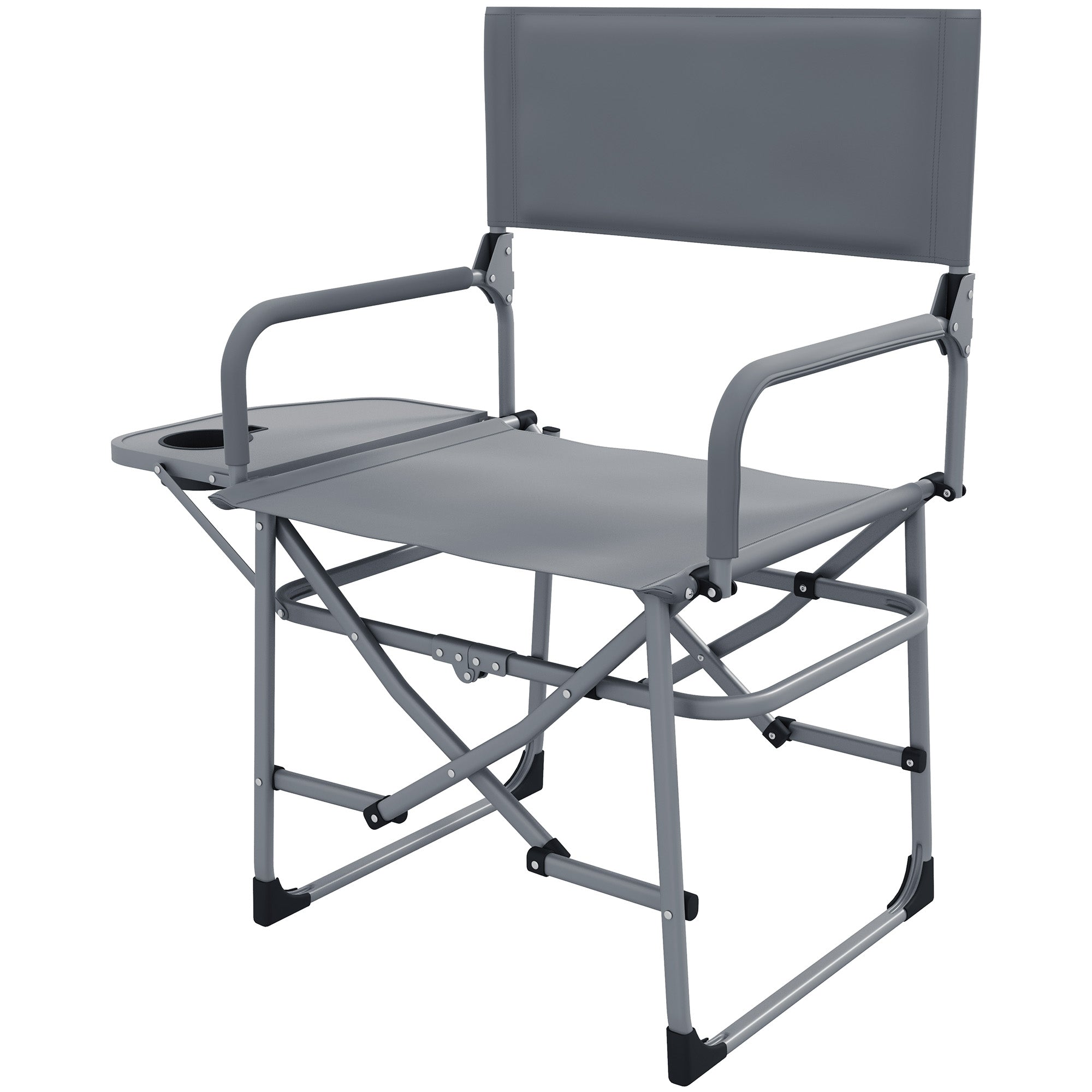 Outsunny Folding Directors Camping Chair, with Side Table - Grey