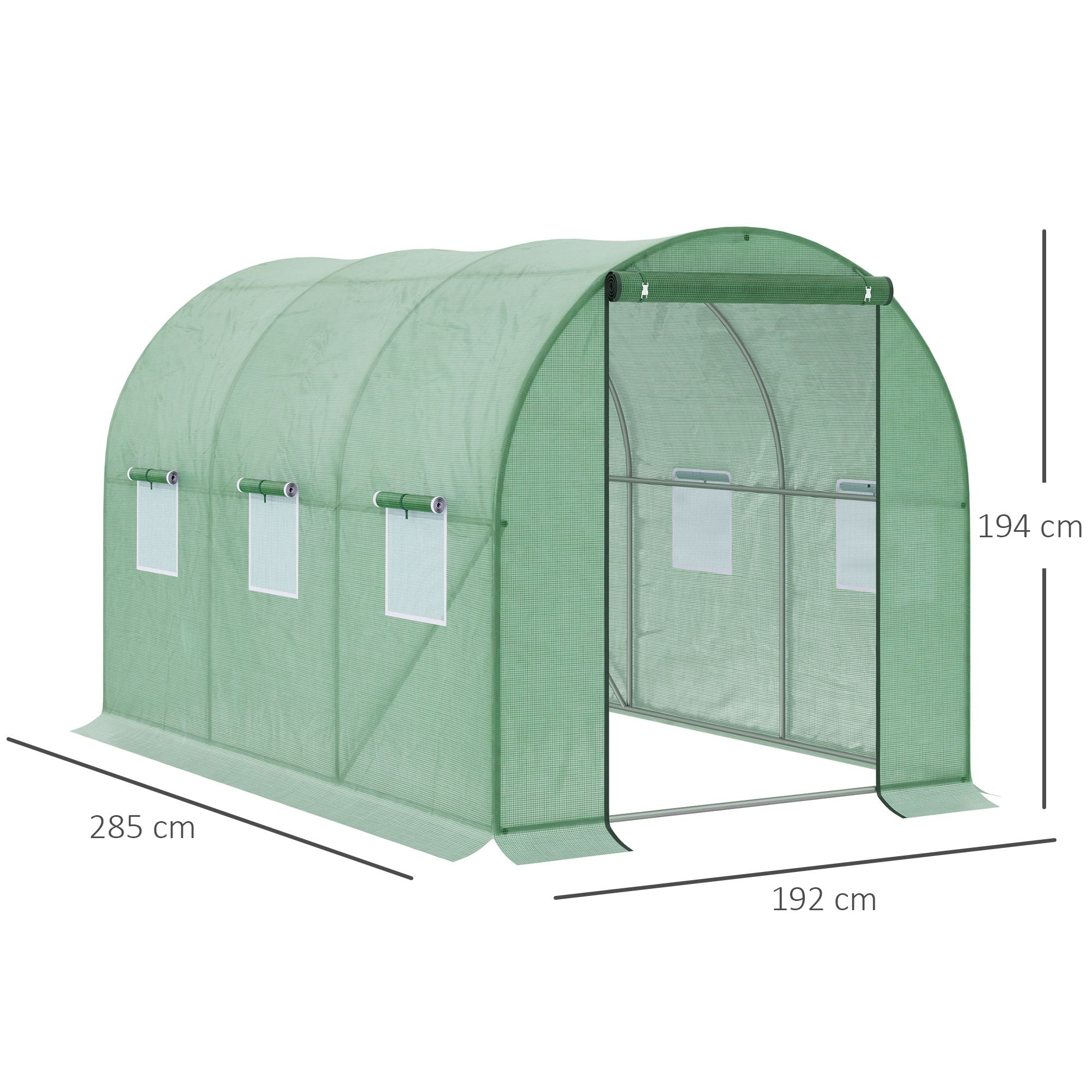 Outsunny Walk-in Polytunnel Greenhouse, Outdoor Garden Tunnel Greenhouse Tent with Zipped Roll-Up Door and 6 Mesh Windows, 3 x 2M - North Peak Garden Furniture