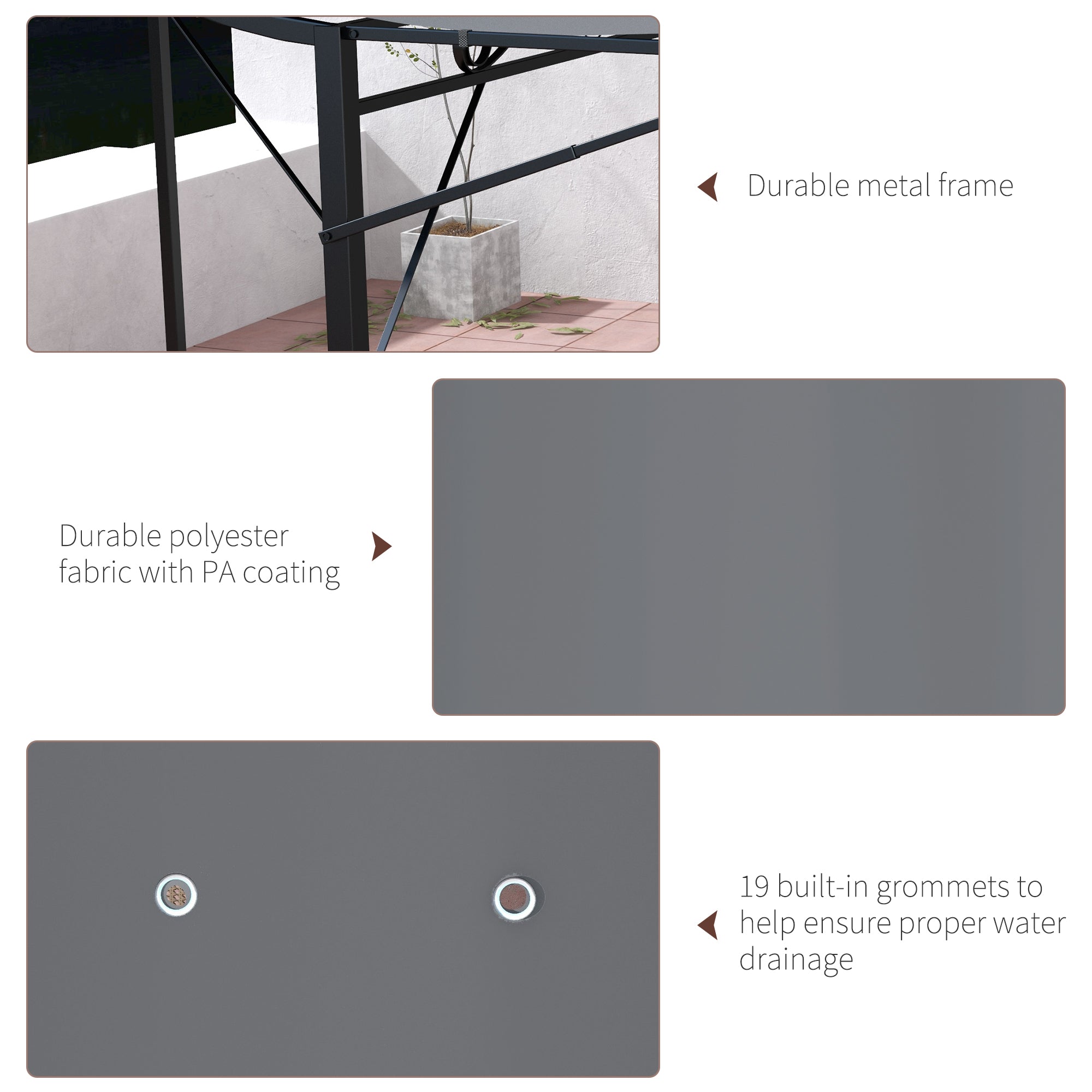 Outsunny 3 x 2.5m Patio Metal Gazebo Door Window Awning Wall Mount Metal Outdoor Shelter Charcoal Grey - North Peak Garden Furniture