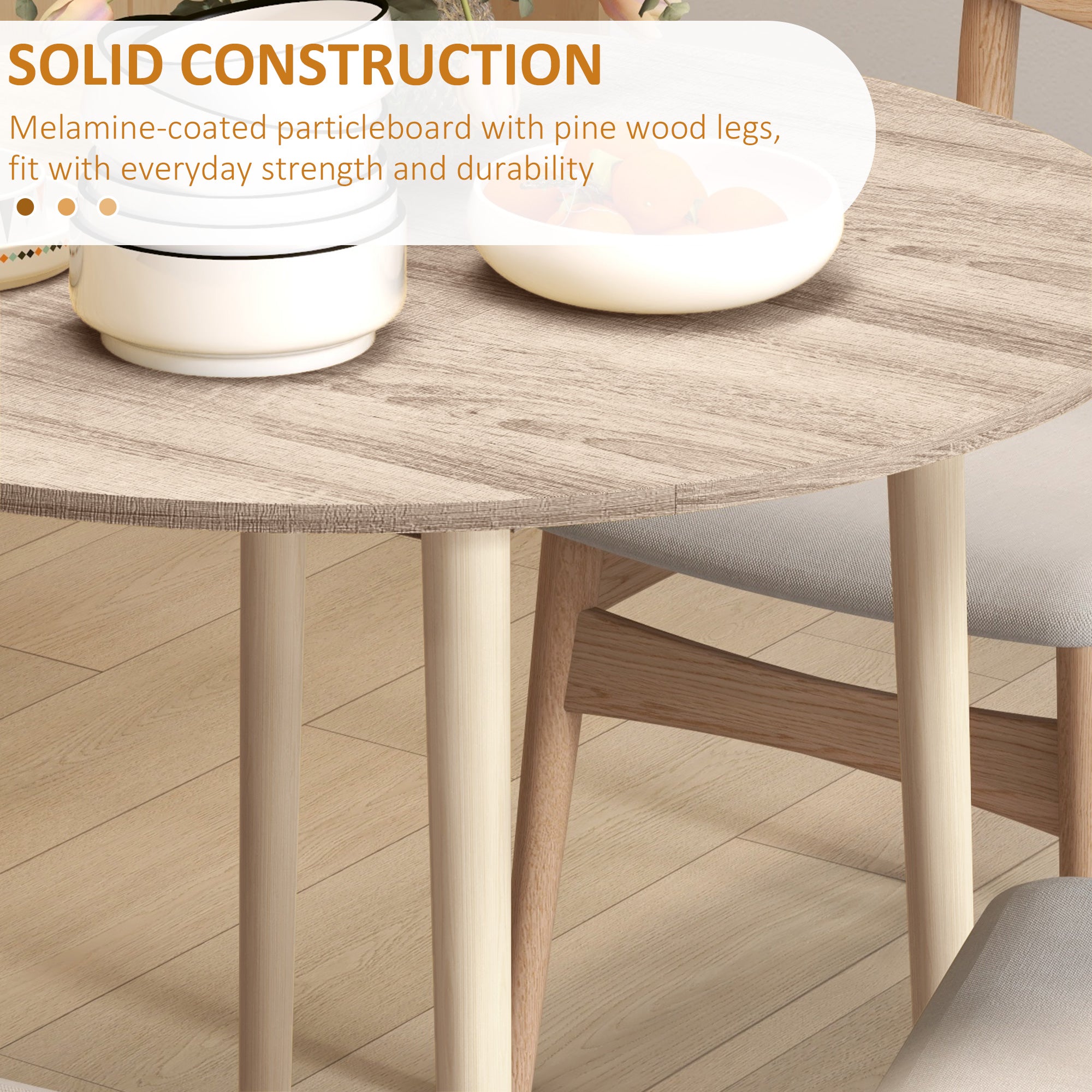 HOMCOM Folding Dining Table for 4, Round Drop Leaf Table, Modern Space Saving Small Kitchen Table with Wood Legs for Dining Room, Natural - North Peak Garden Furniture