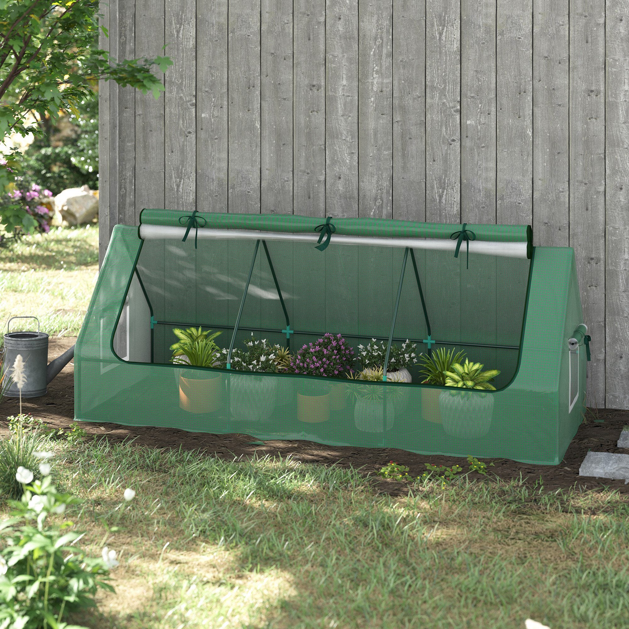 Outsunny Portable Small Polytunnel, Mini Greenhouse with Mesh Windows for Indoor and Outdoor, 240x90x90cm, Green - North Peak Garden Furniture