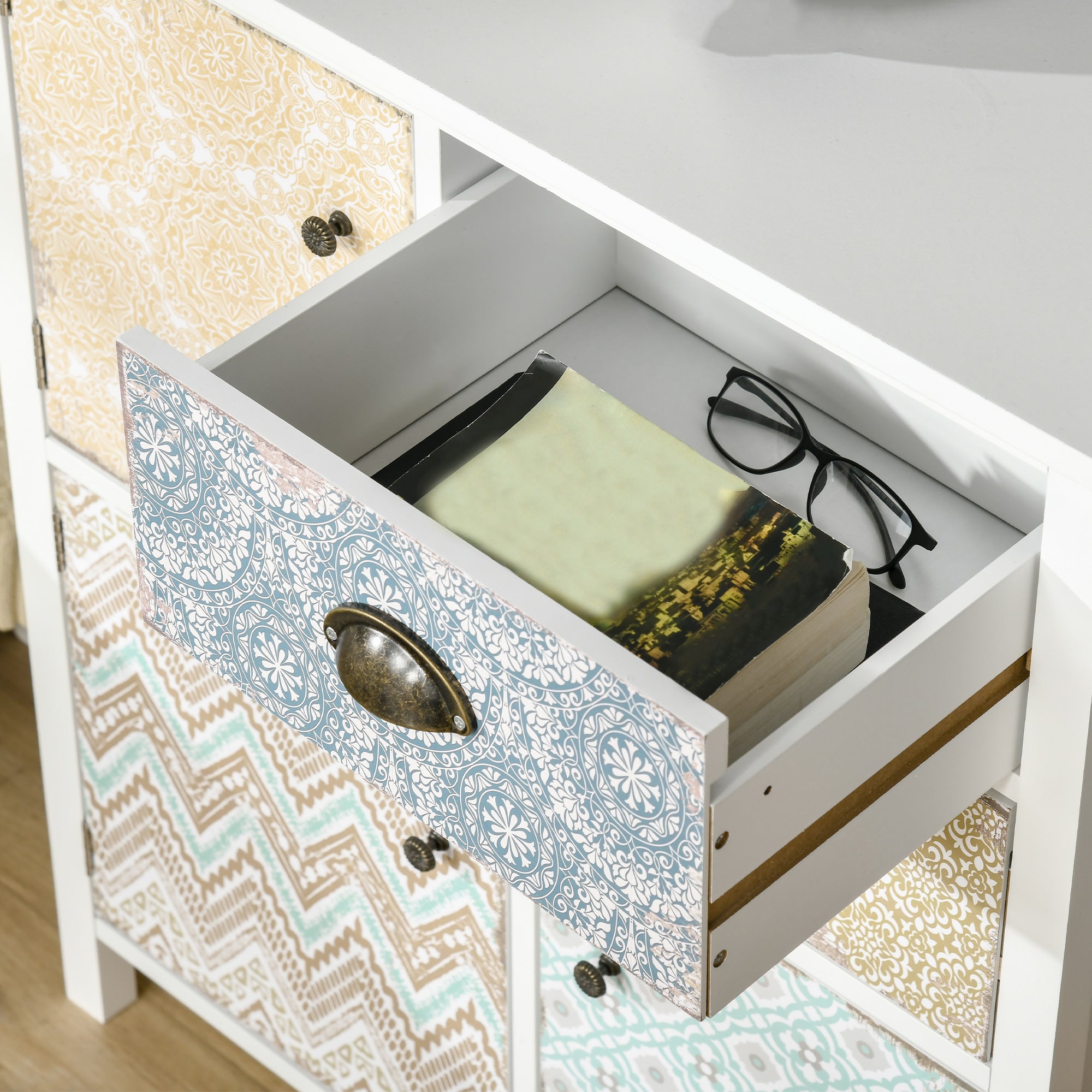 HOMCOM Drawer Table Sideboard Multi-purpose Storage Chest Shabby Chic Entryway Living Room Bedroom Furniture Organizer Unit - North Peak Garden Furniture